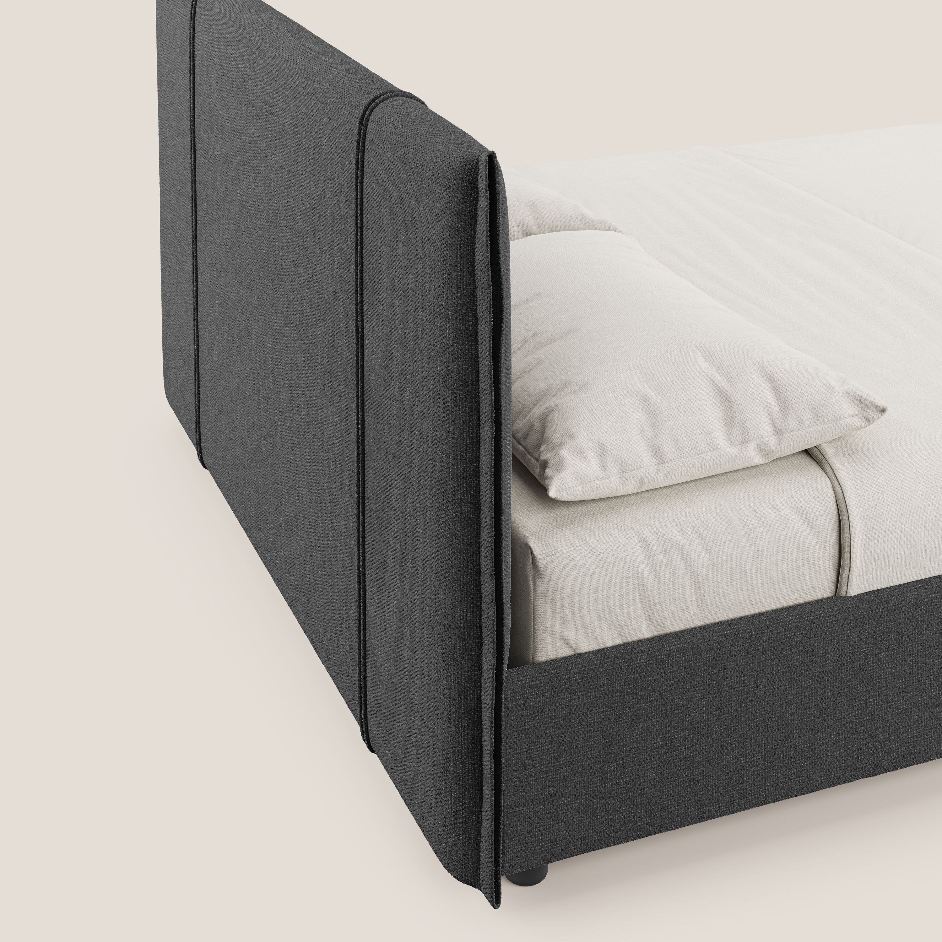 Alicia letto imbottito con vano contenitore in tessuto impermeabile T14 antracite - divani.store