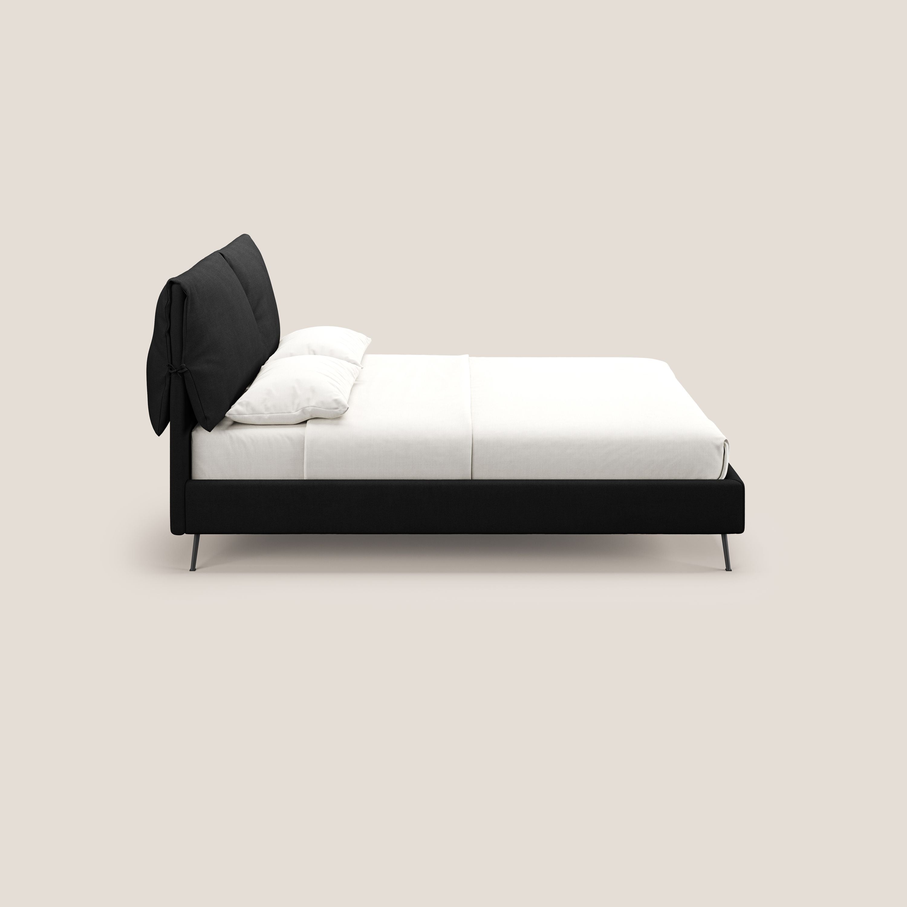 Artemisia letto imbottito con piedini alti sfoderabile in tessuto smacchiabile T17 nero - divani.store