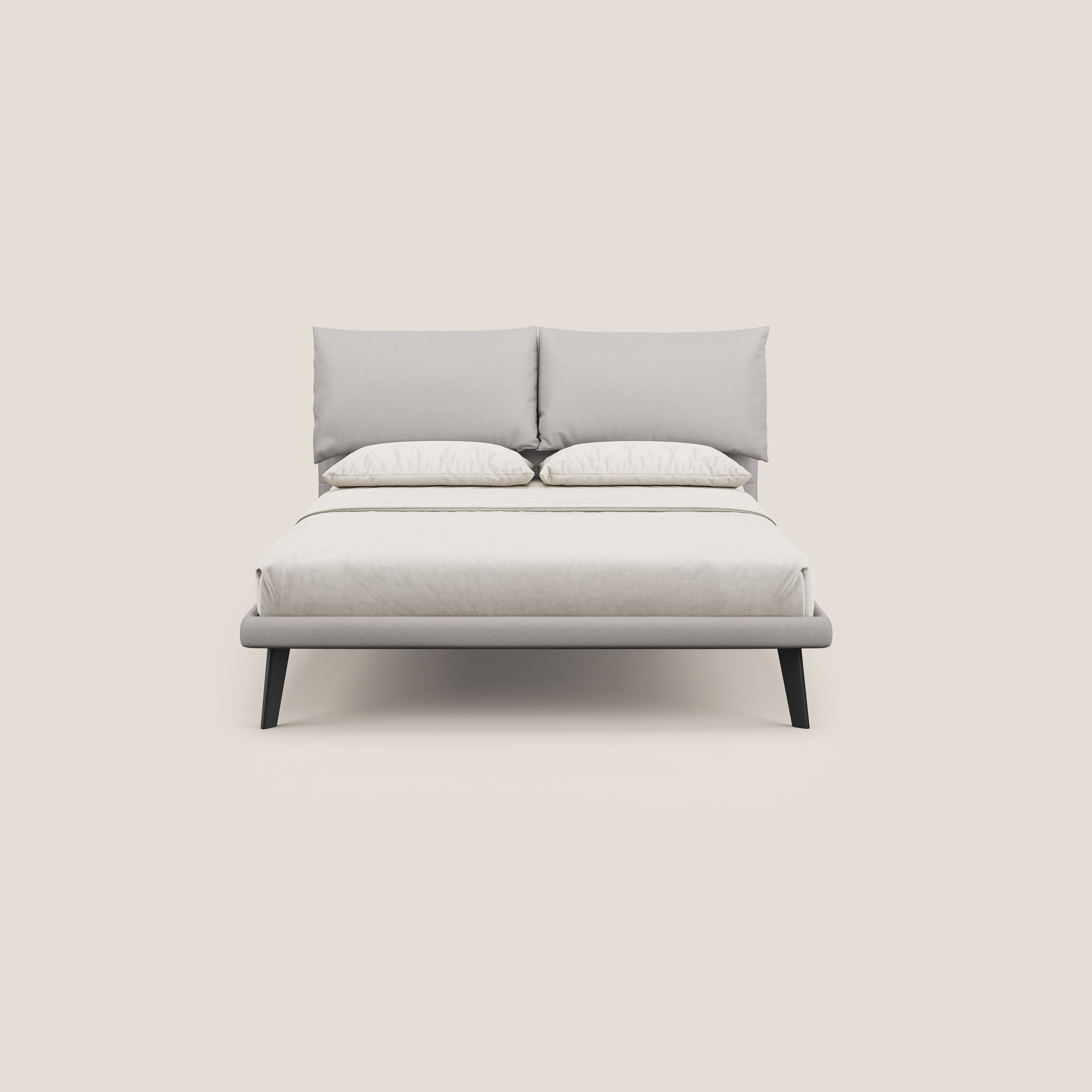 Astrid letto imbottito con piedi in legno in microfibra smacchiabile T11 grigio chiaro - divani.store