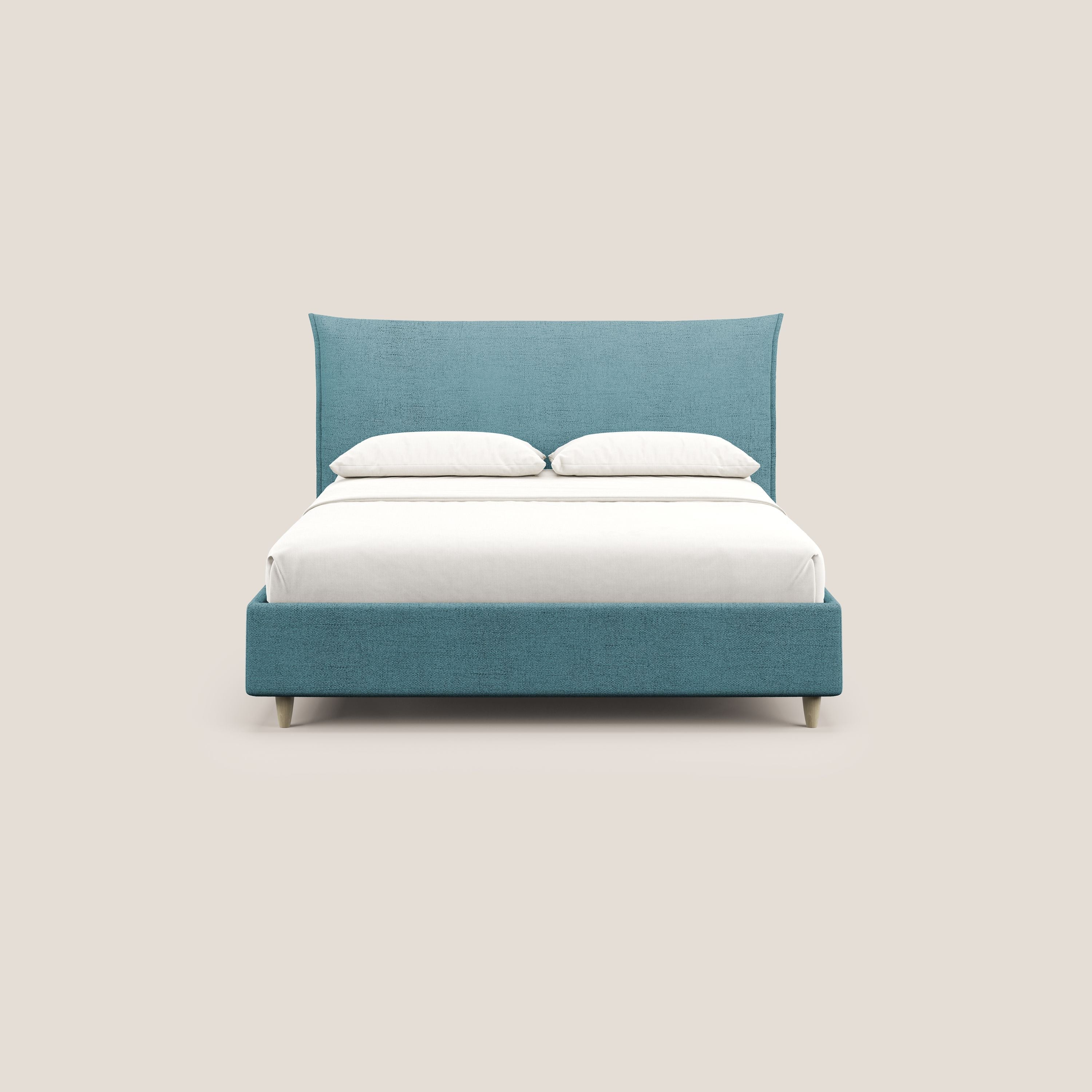 Audrey letto imbottito contenitore e sfoderabile in tessuto fiammato impermeabile T03 azzurro - divani.store