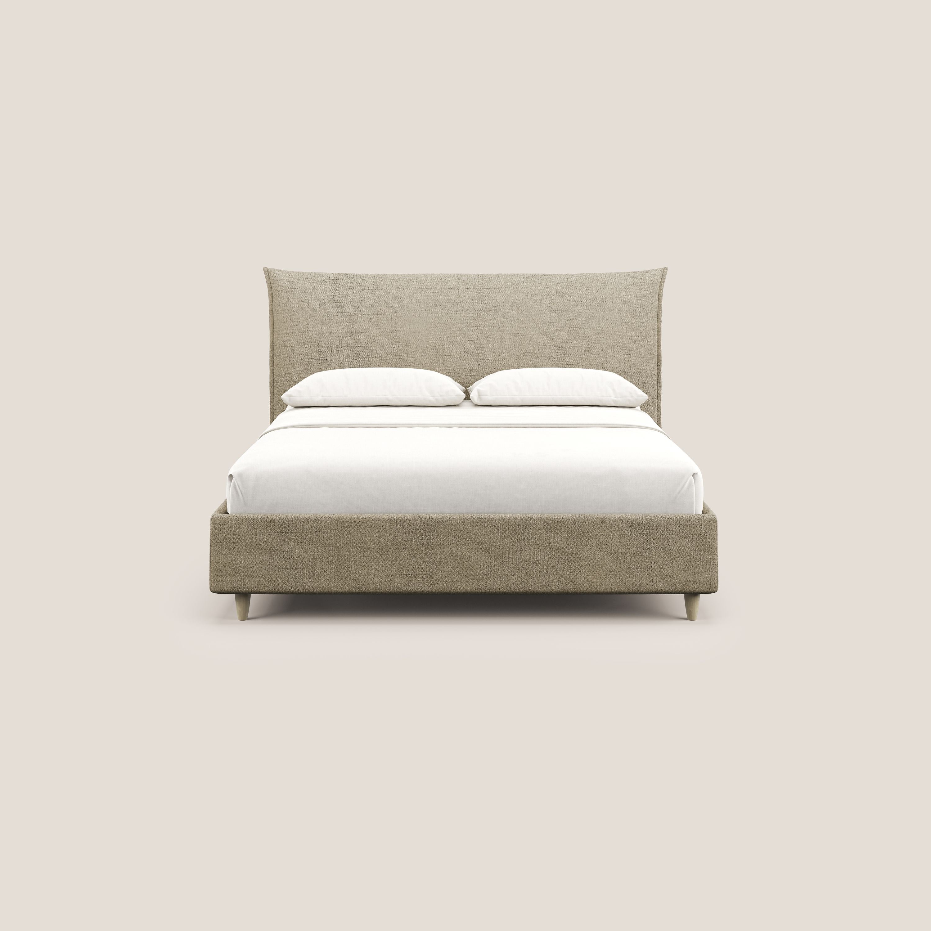 Audrey letto imbottito contenitore e sfoderabile in tessuto fiammato impermeabile T03 beige - divani.store