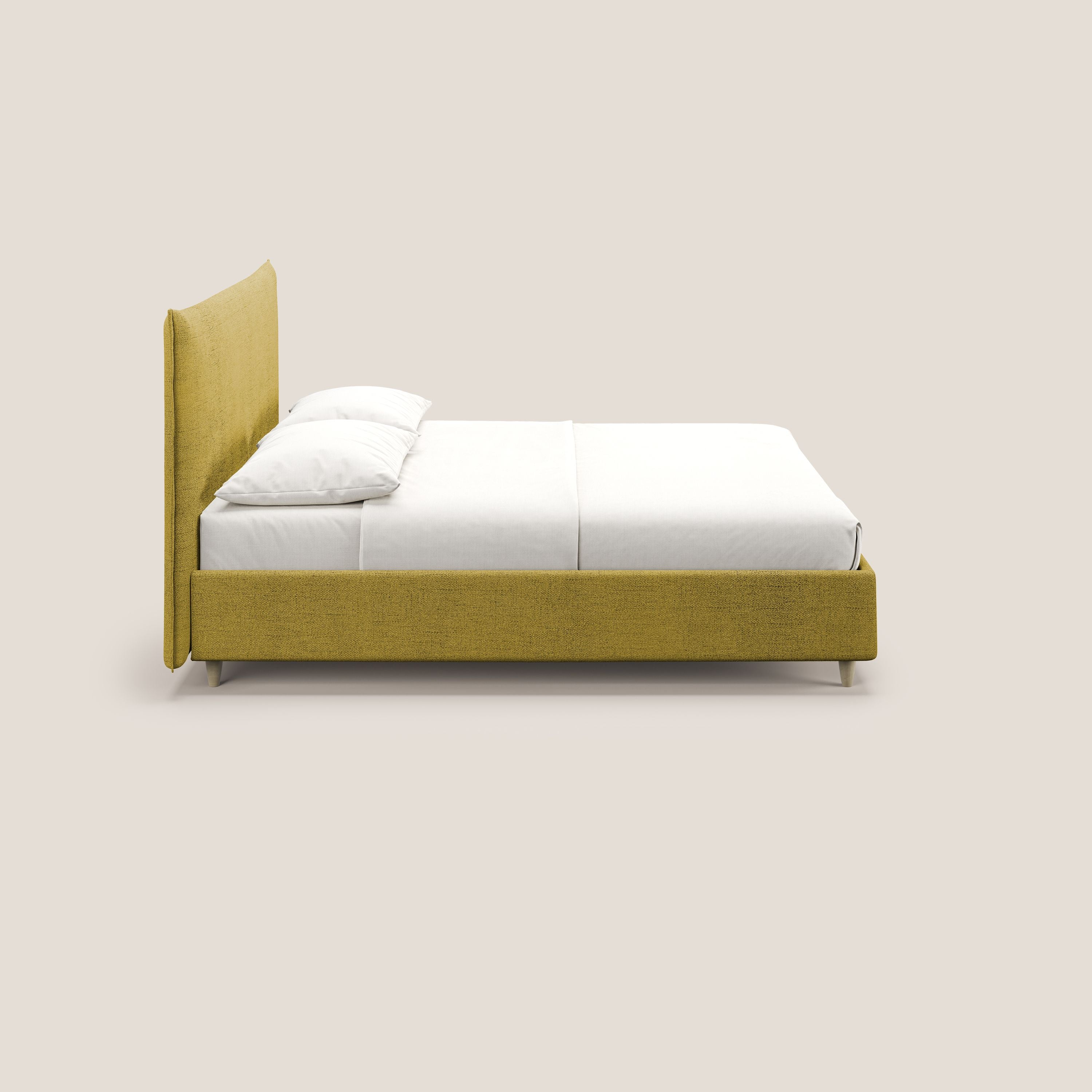 Audrey letto imbottito contenitore e sfoderabile in tessuto fiammato impermeabile T03 giallo - divani.store