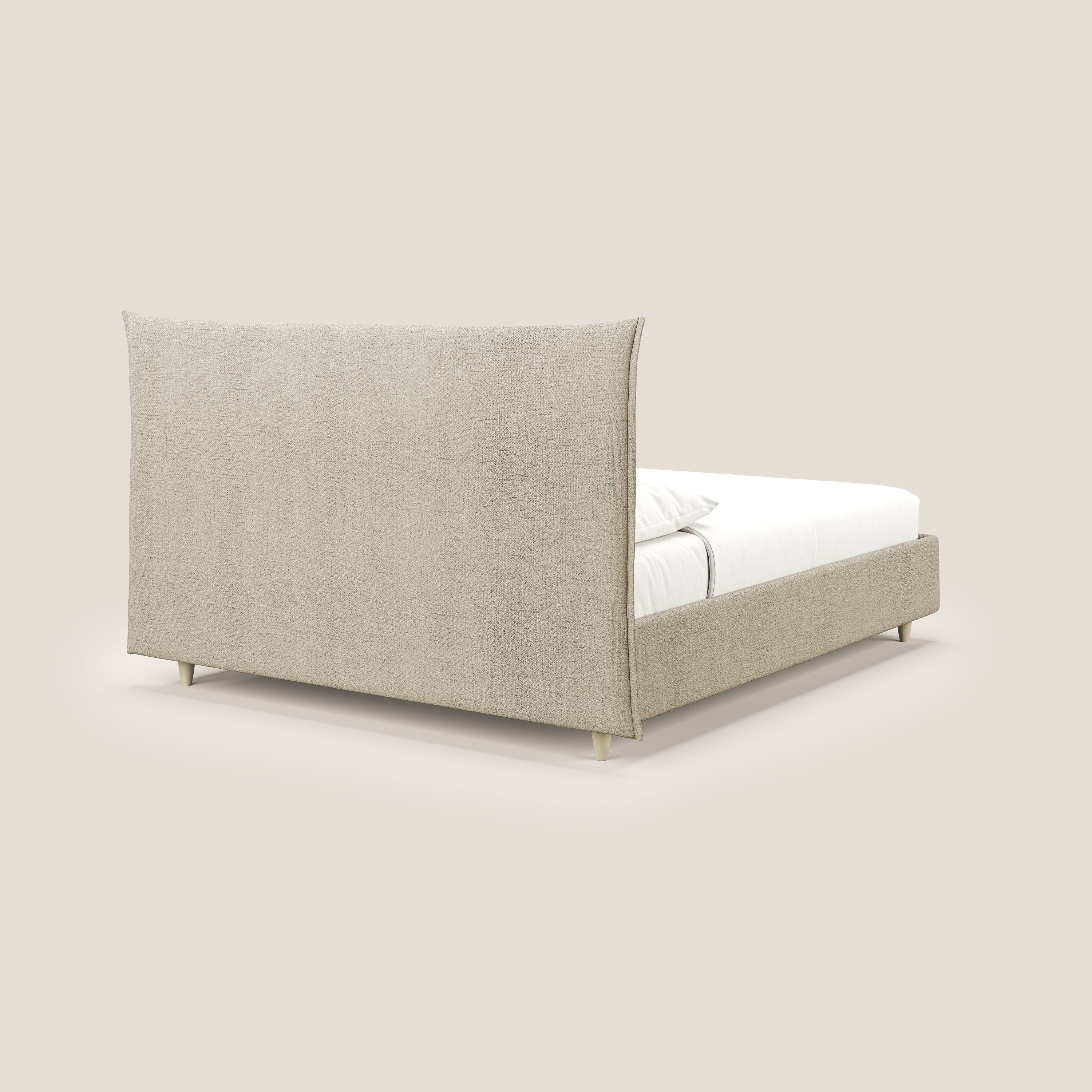 Audrey letto imbottito contenitore e sfoderabile in tessuto fiammato impermeabile T03 beige - divani.store