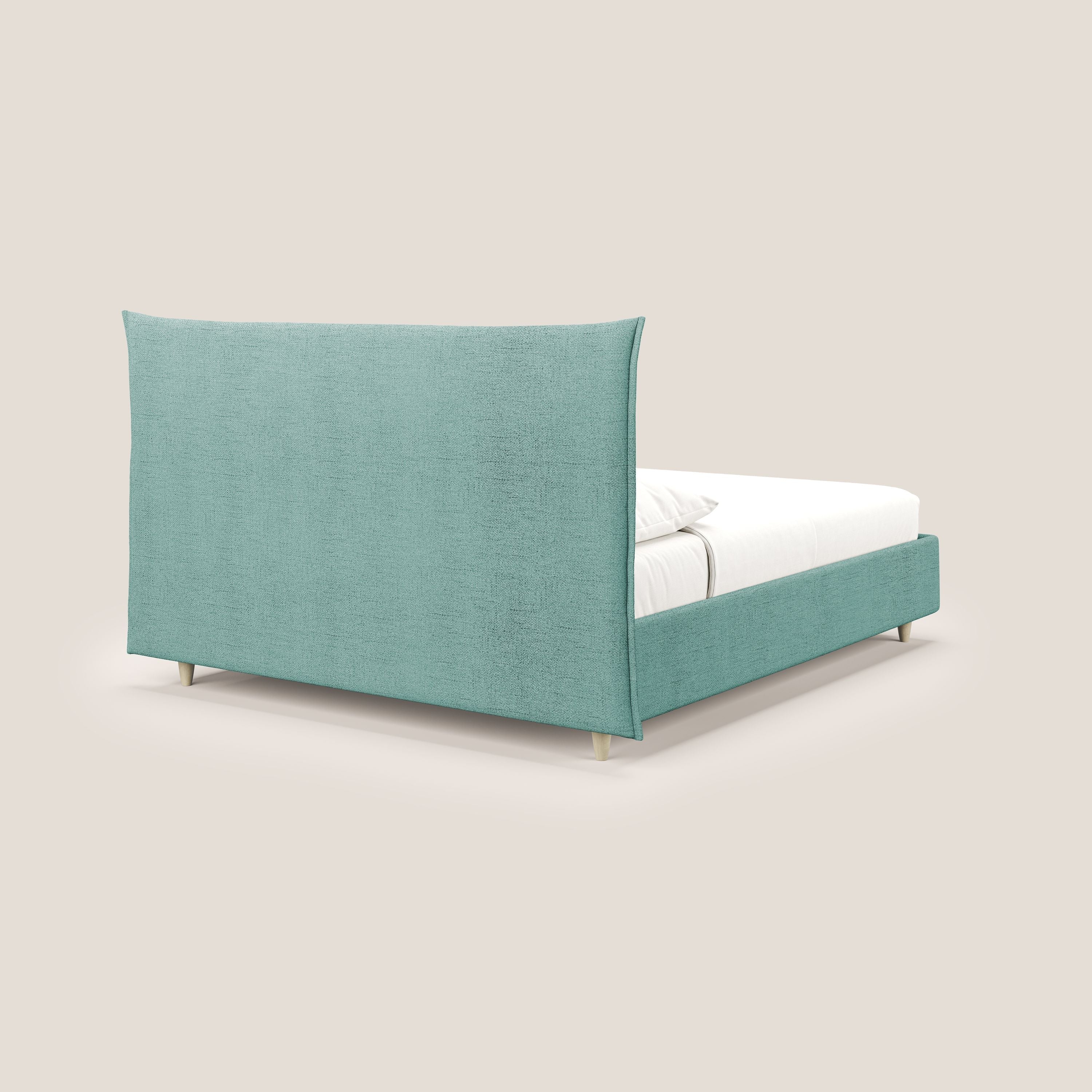 Audrey letto imbottito contenitore e sfoderabile in tessuto fiammato impermeabile T03 verde acqua - divani.store