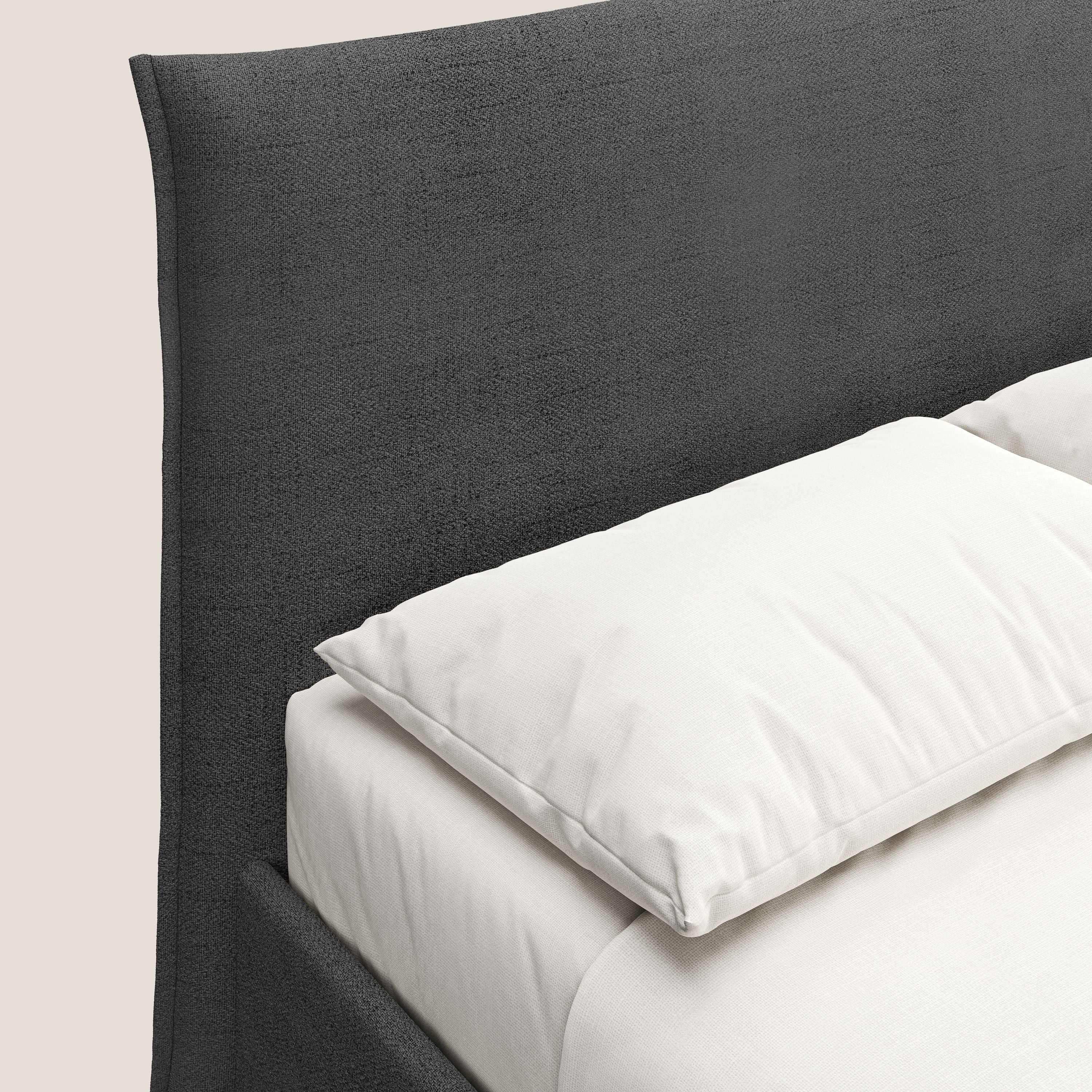 Audrey letto imbottito contenitore e sfoderabile in tessuto fiammato impermeabile T03 grigio - divani.store