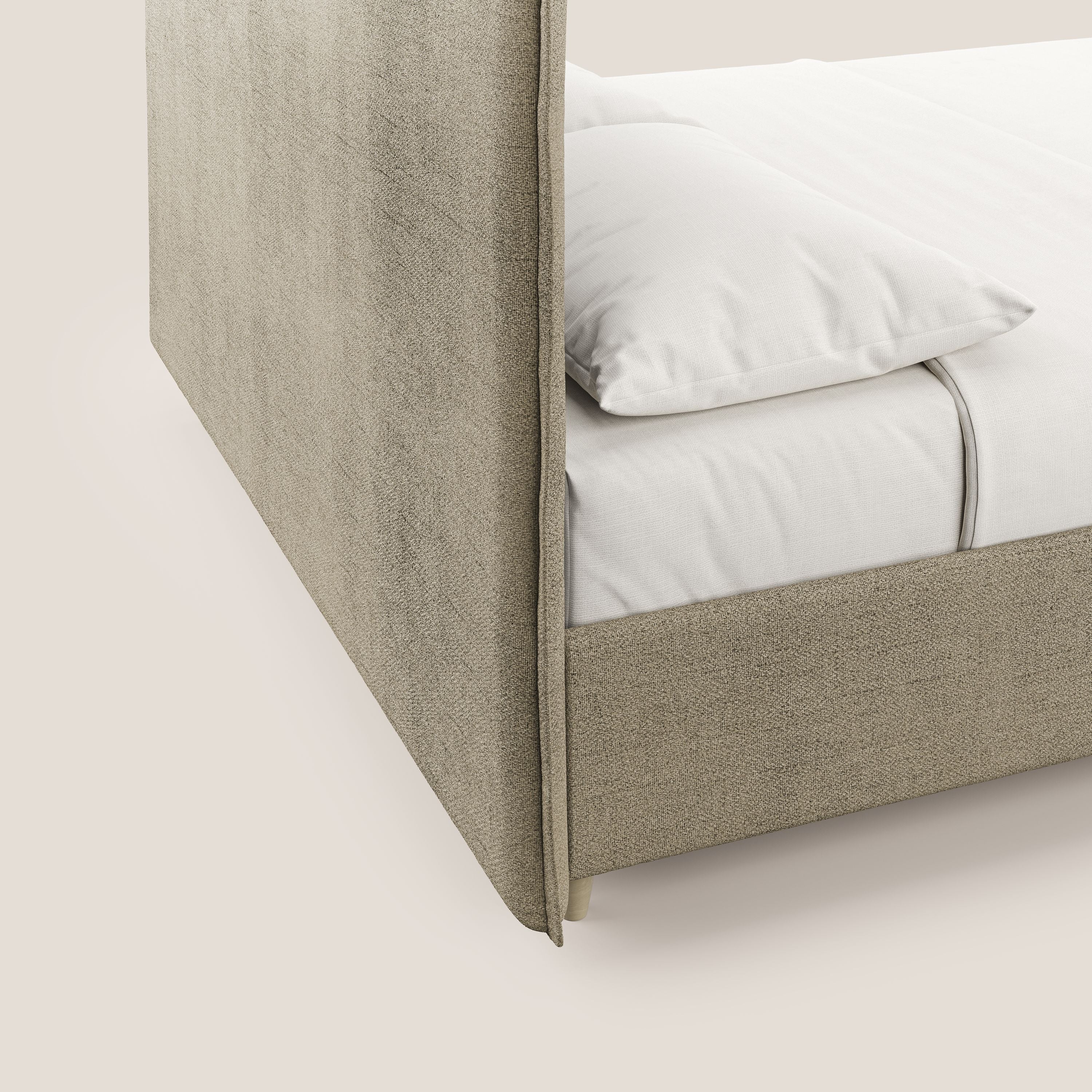 Audrey letto imbottito contenitore e sfoderabile in tessuto fiammato impermeabile T03 beige - divani.store