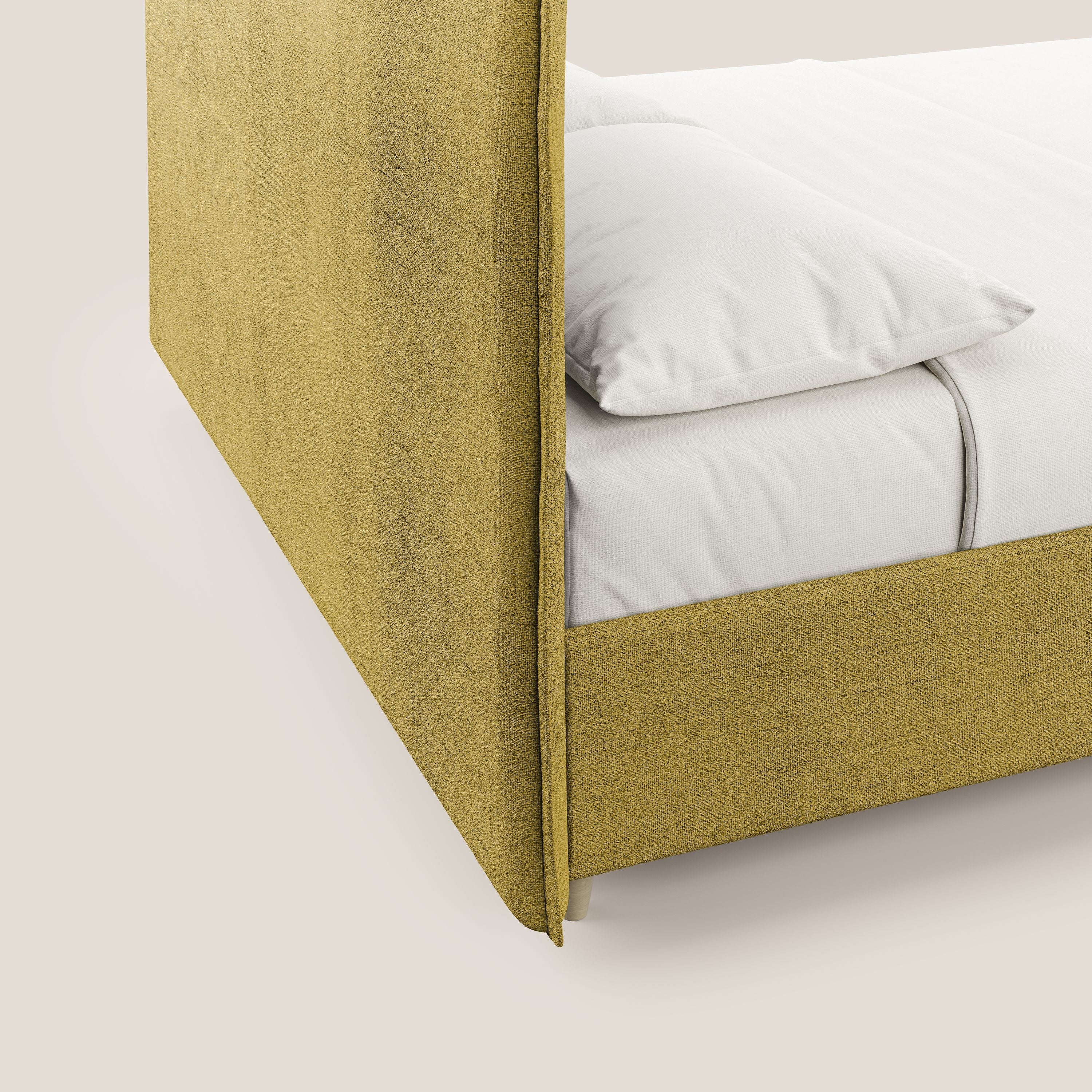 Audrey letto imbottito contenitore e sfoderabile in tessuto fiammato impermeabile T03 giallo - divani.store