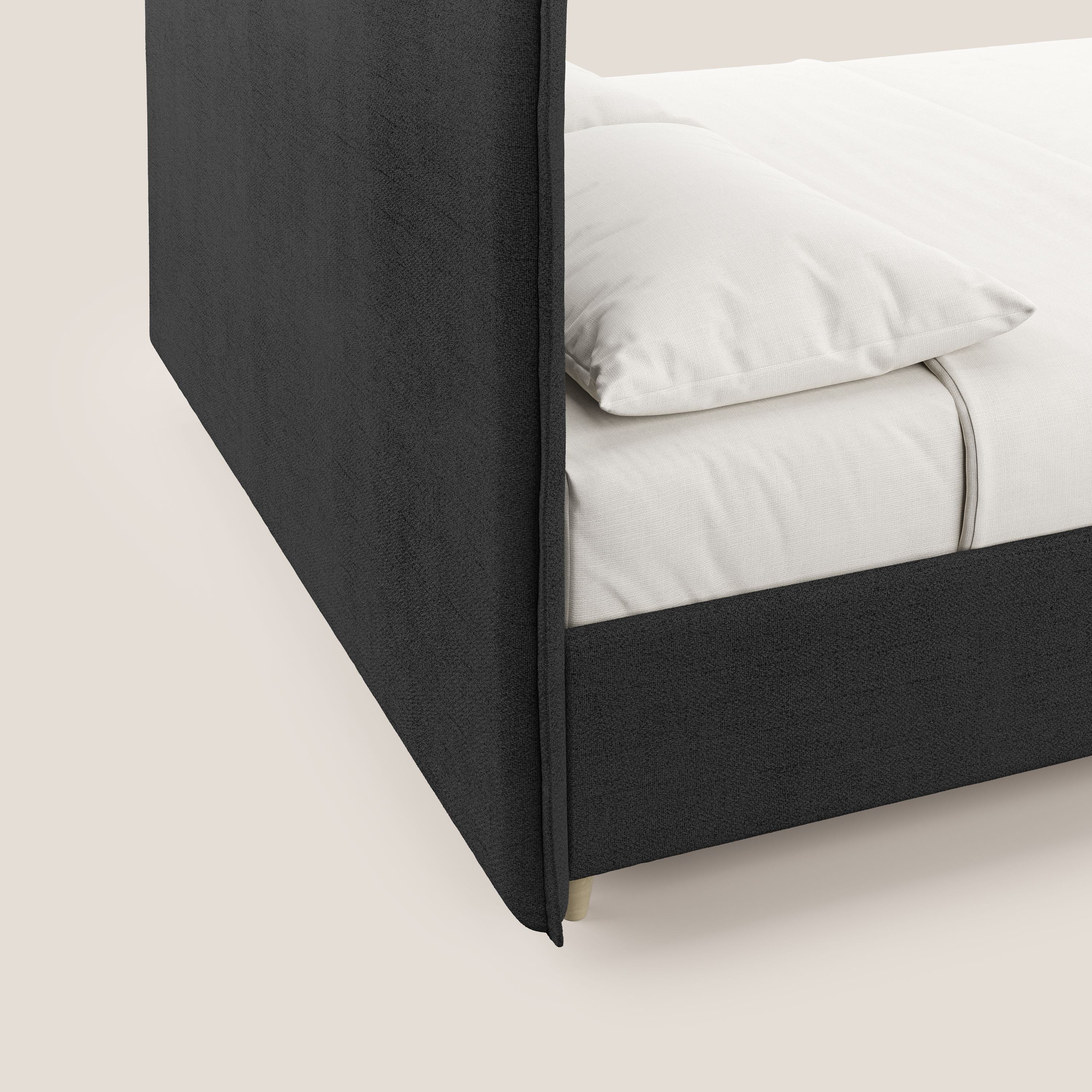 Audrey letto imbottito contenitore e sfoderabile in tessuto fiammato impermeabile T03 antracite - divani.store