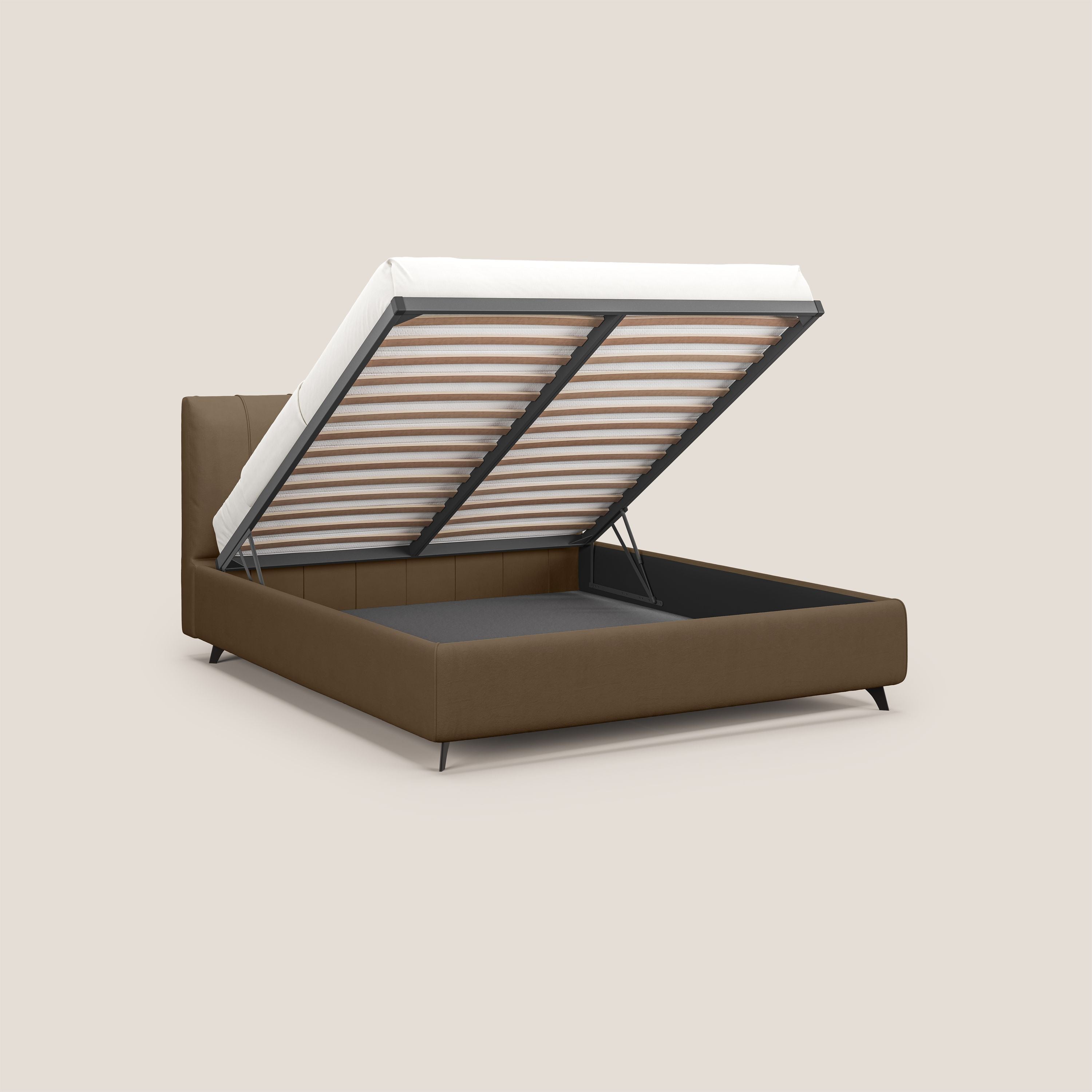 Bogart letto imbottito contenitore completamente sfoderabile in microfibra smacchiabile T11 marrone - divani.store