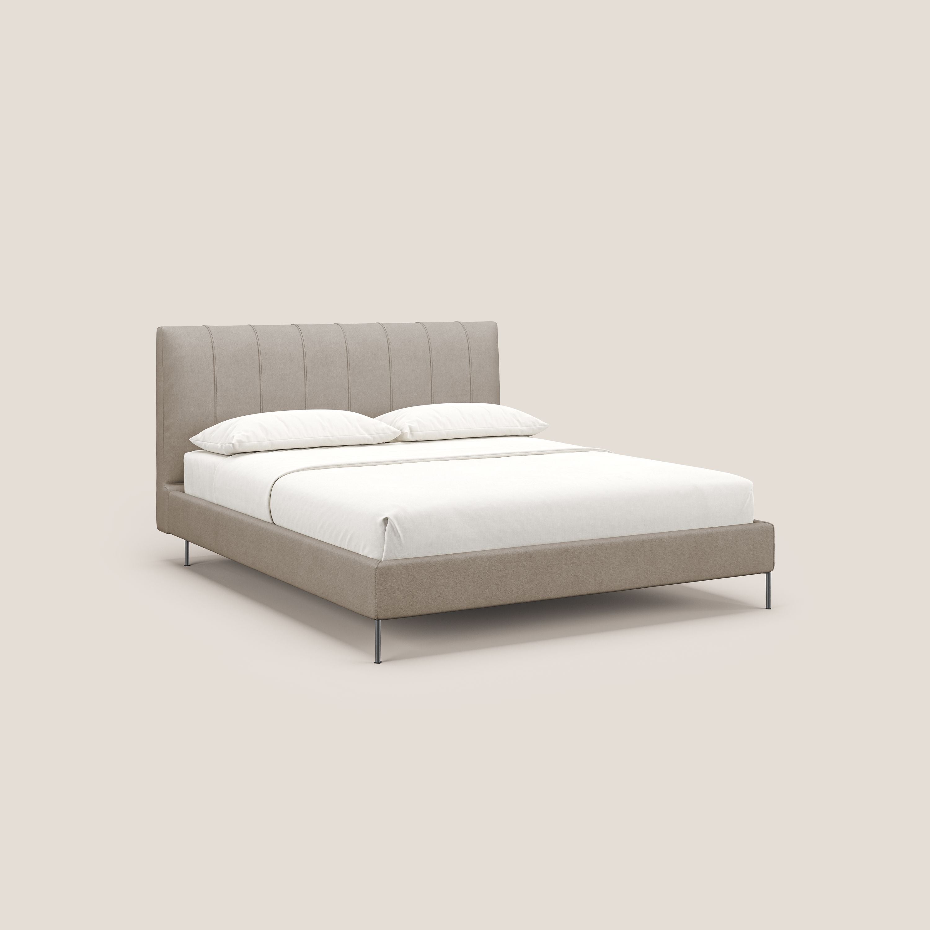 Calliope letto imbottito piedini alti completamente sfoderabile in tessuto smacchiabile T17 beige - divani.store