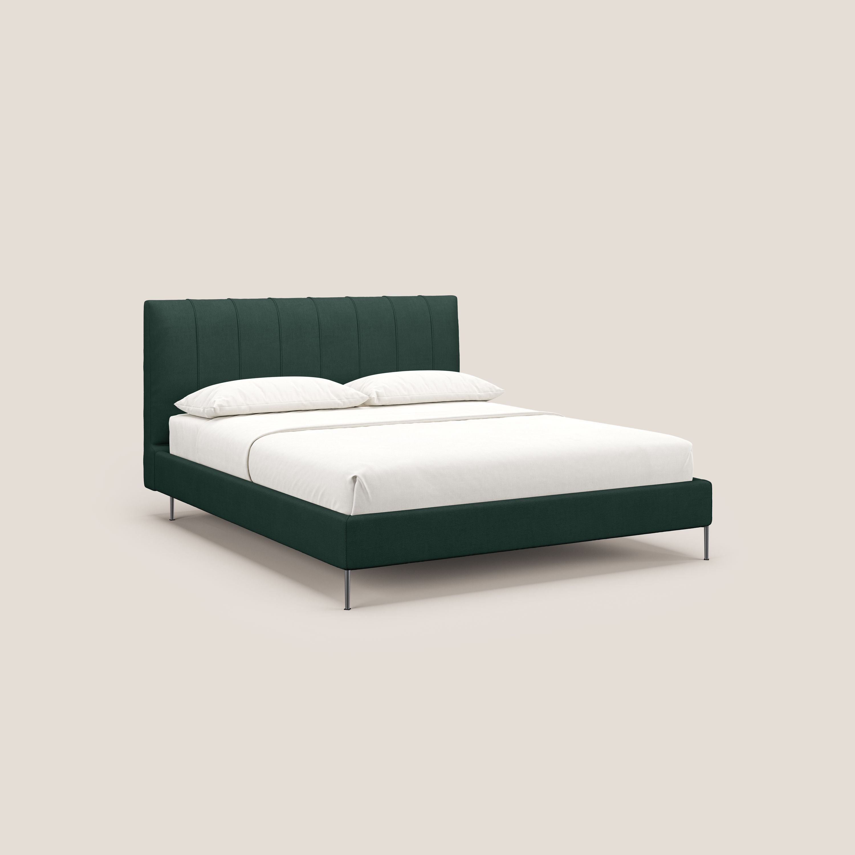 Calliope letto imbottito piedini alti completamente sfoderabile in tessuto smacchiabile T17 verde - divani.store