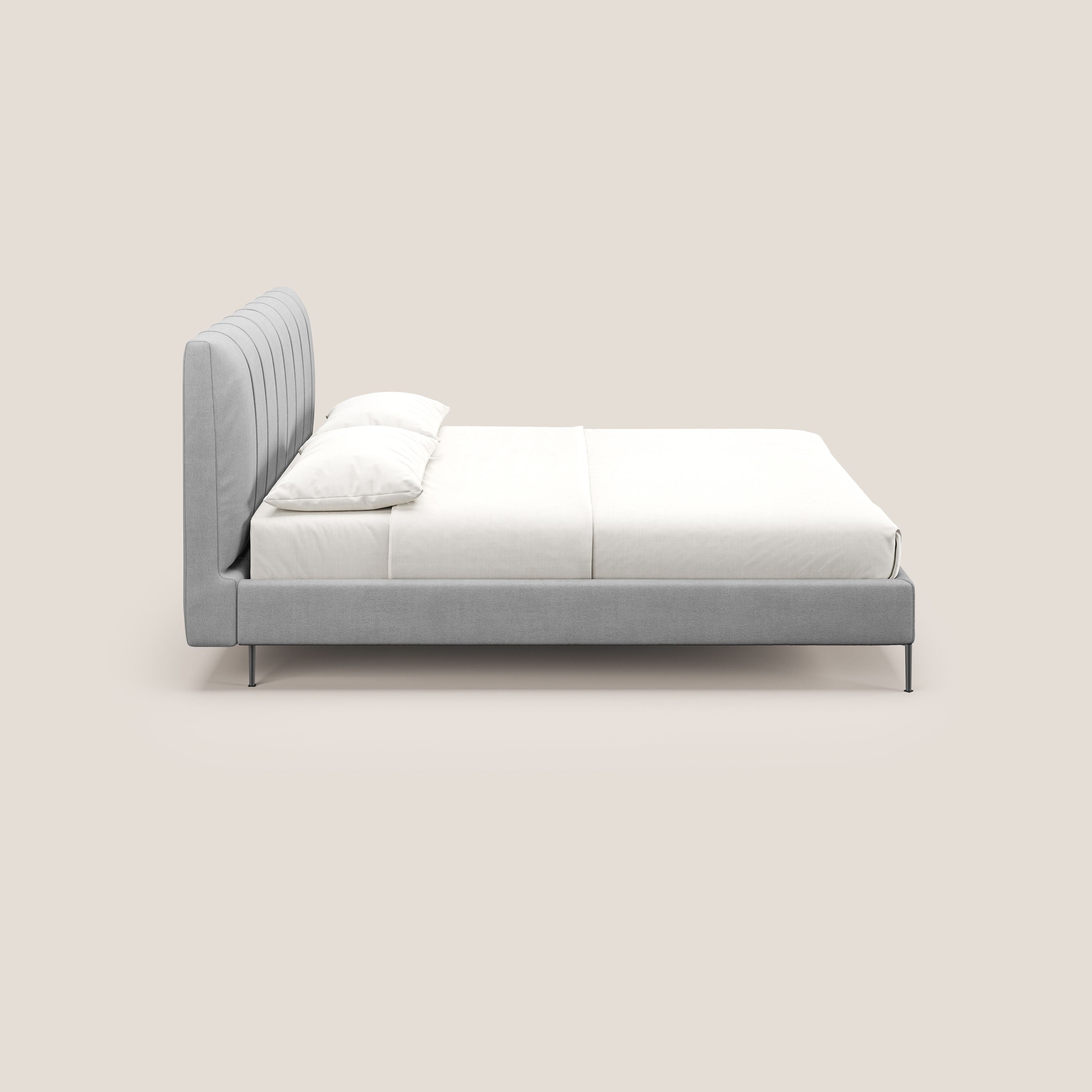 Calliope letto imbottito piedini alti completamente sfoderabile in tessuto smacchiabile T17 grigio - divani.store