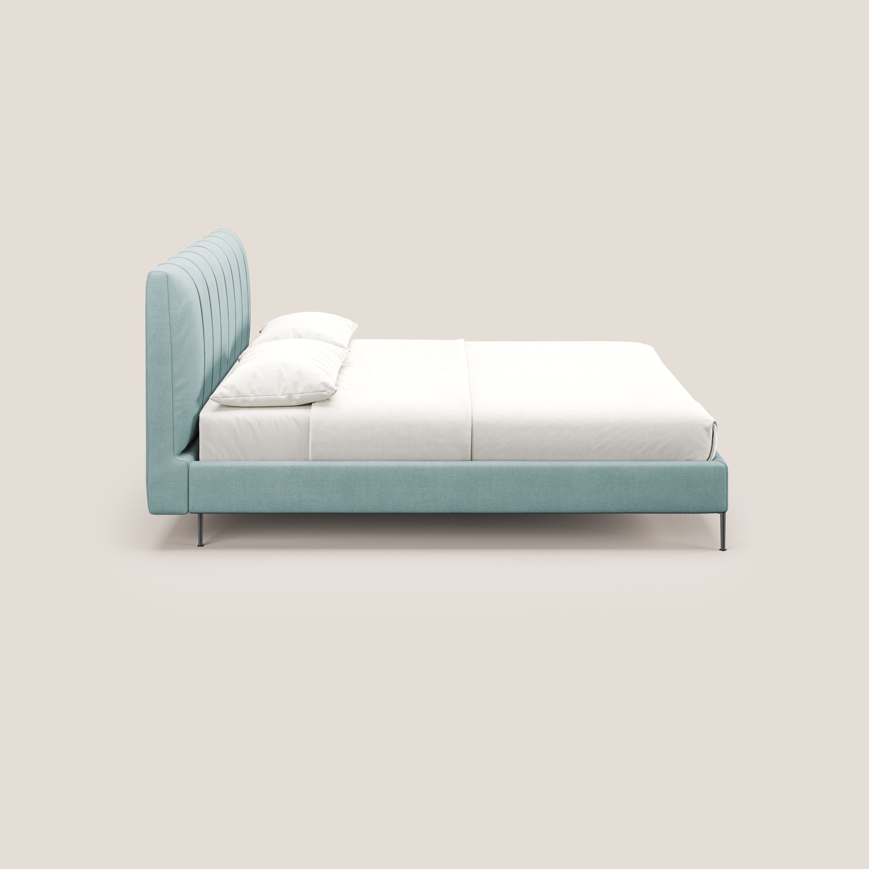 Calliope letto imbottito piedini alti completamente sfoderabile in tessuto smacchiabile T17 verde acqua - divani.store