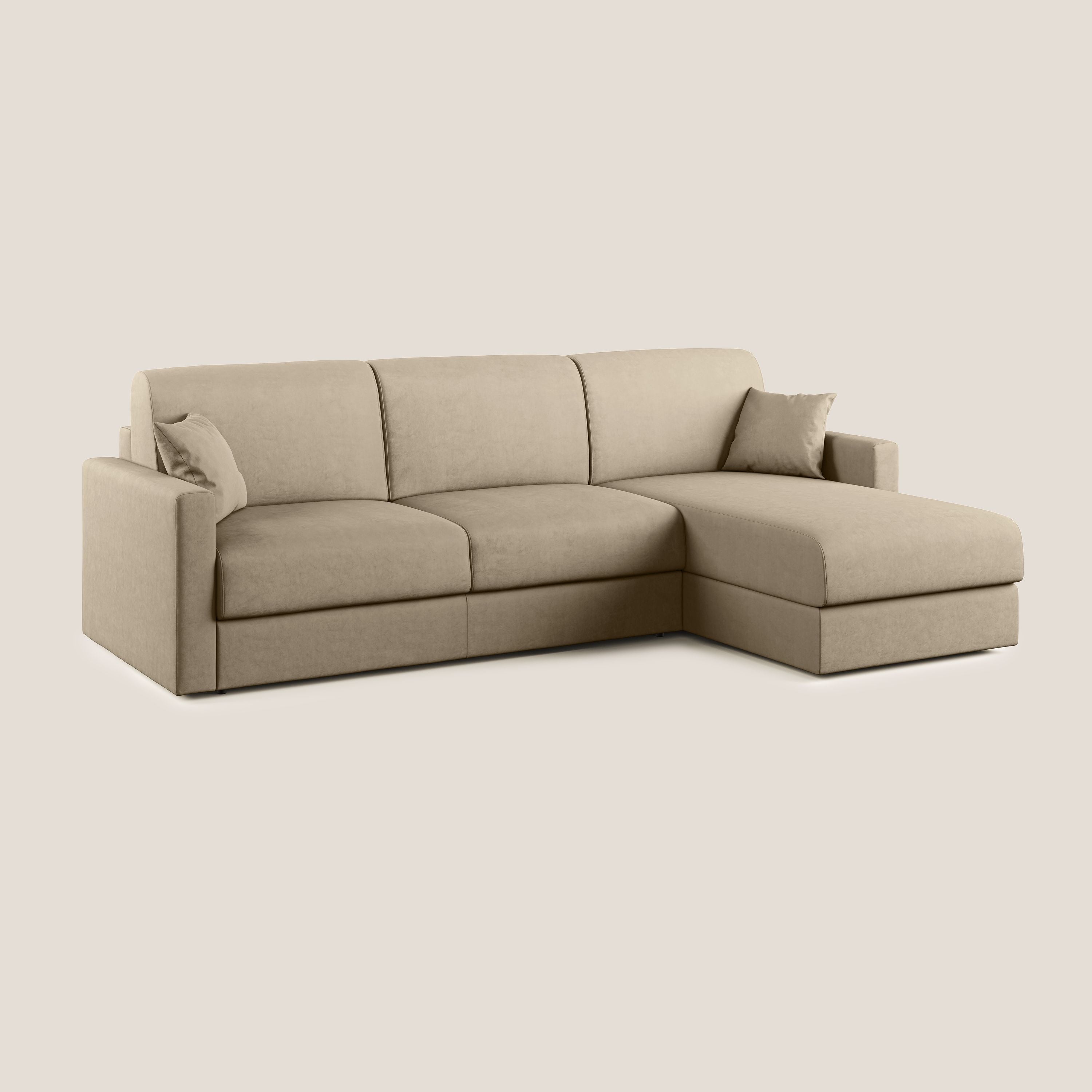Chris Divano letto angolare con penisola in microfibra smacchiabile T11 tortora - divani.store