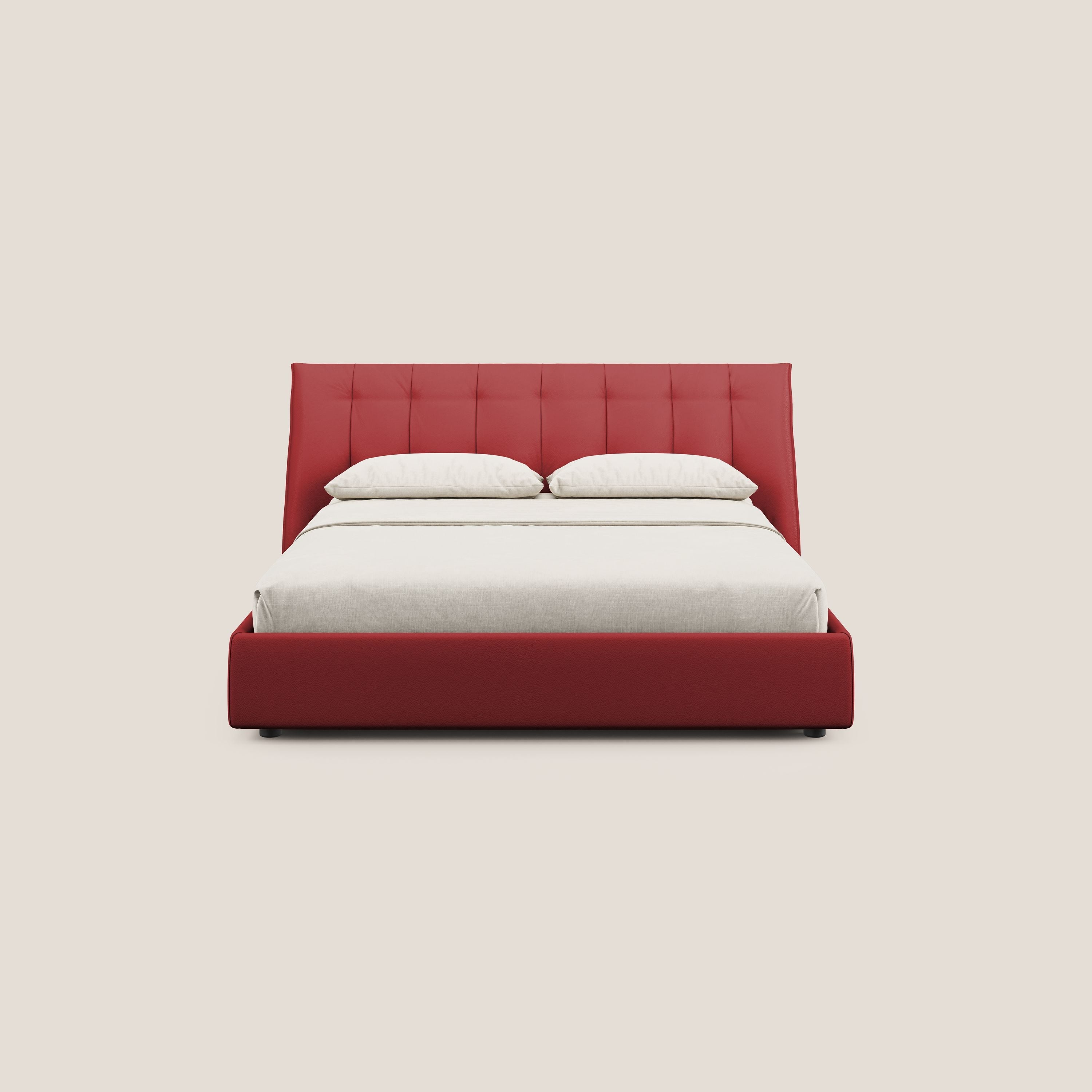 Clizia letto imbottito di design con vano contenitore in ecopelle impermeabile T04 rosso - divani.store