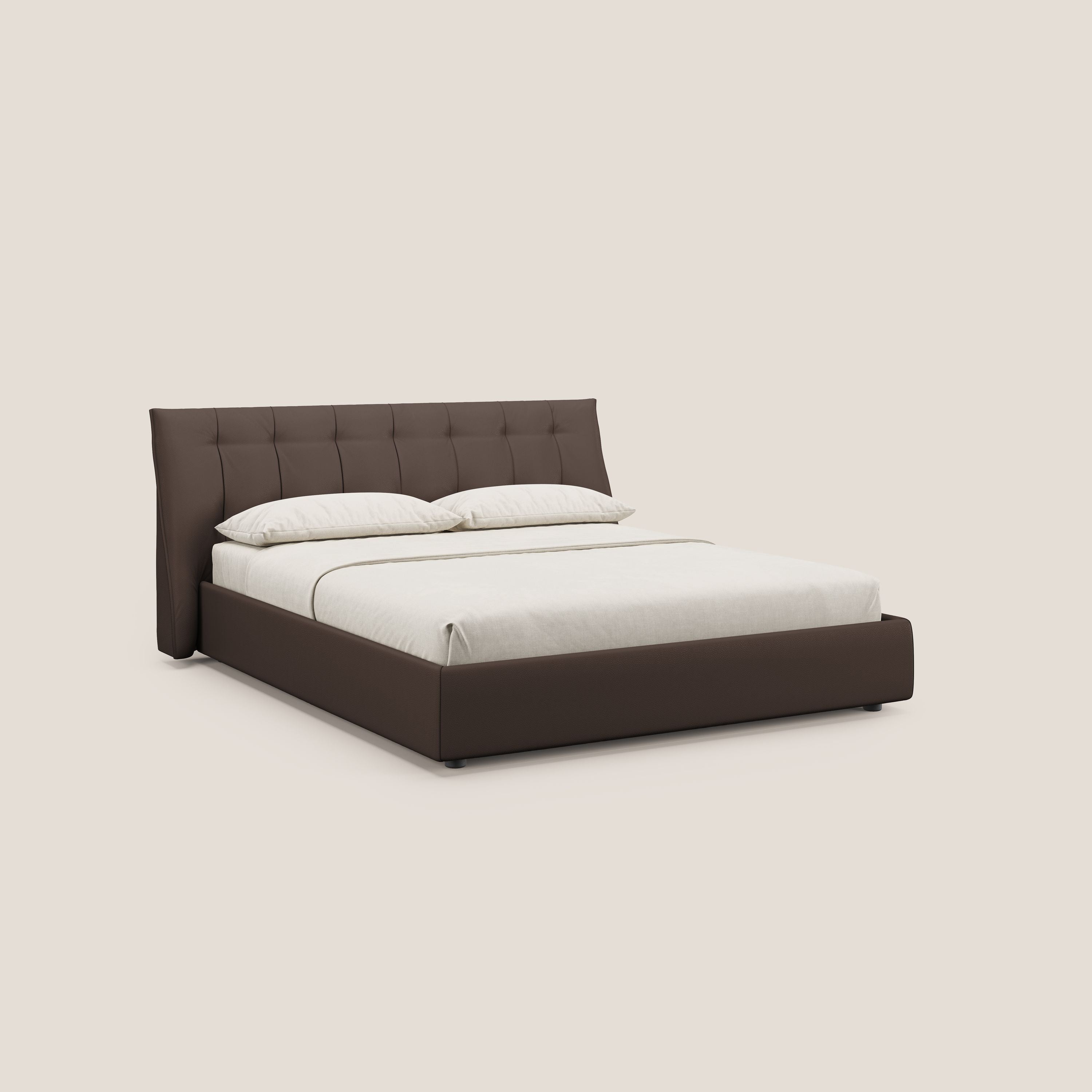 Clizia letto imbottito di design con vano contenitore in ecopelle impermeabile T04 marrone - divani.store