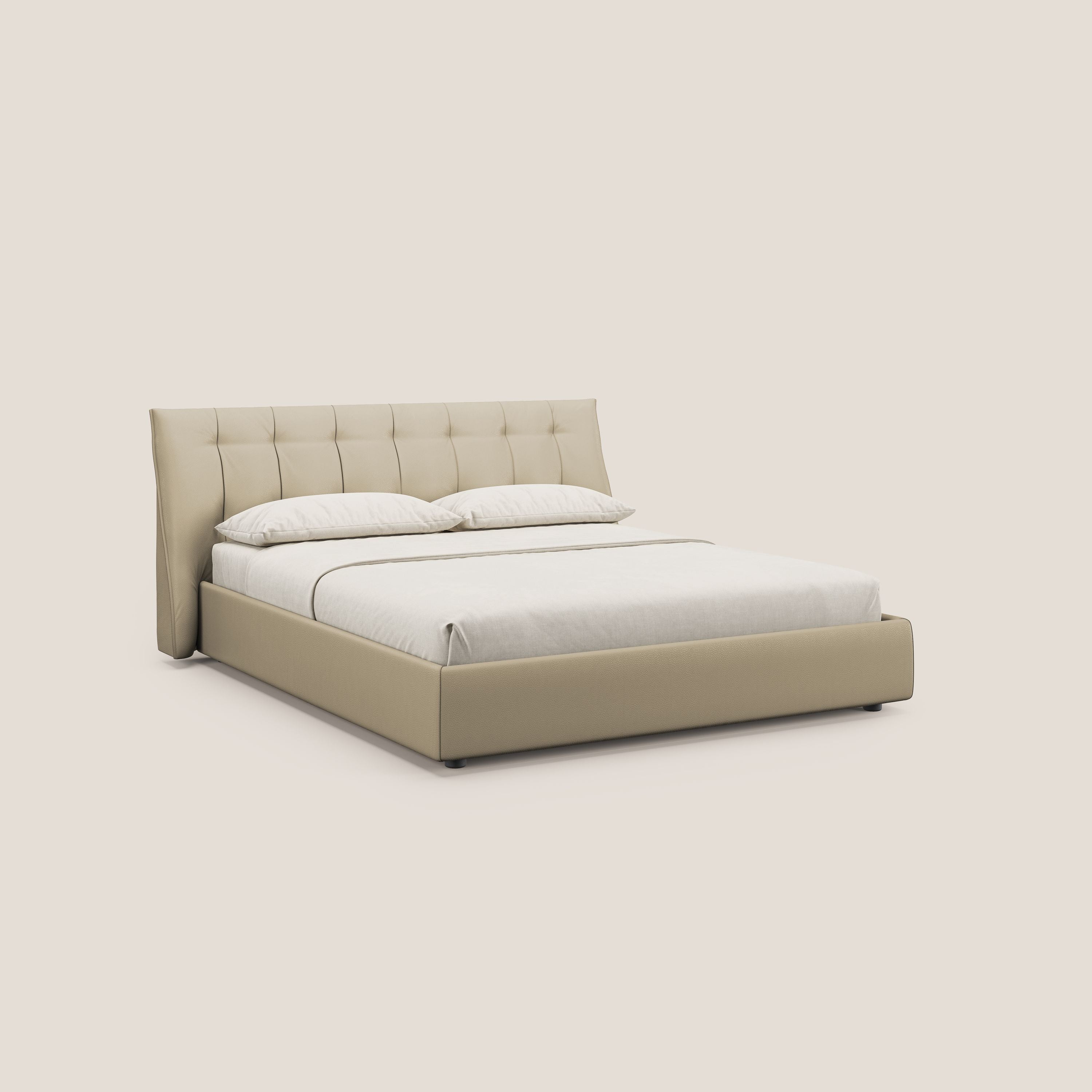 Clizia letto imbottito di design con vano contenitore in ecopelle impermeabile T04 panna - divani.store