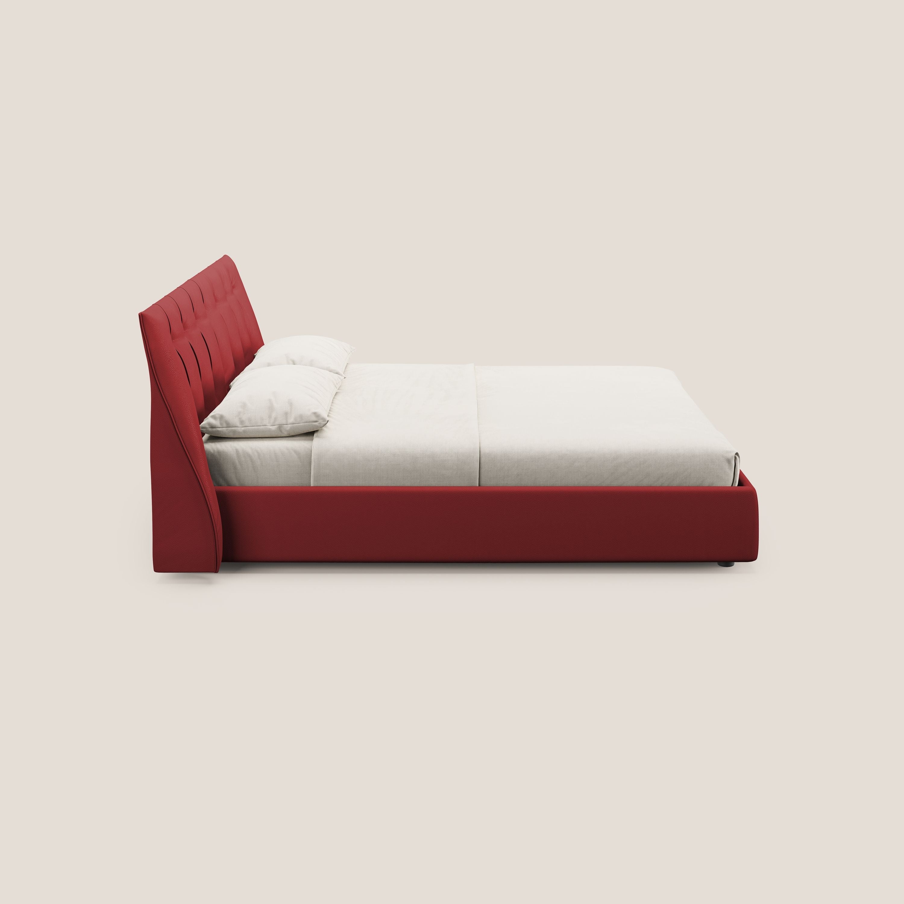 Clizia letto imbottito di design con vano contenitore in ecopelle impermeabile T04 rosso - divani.store