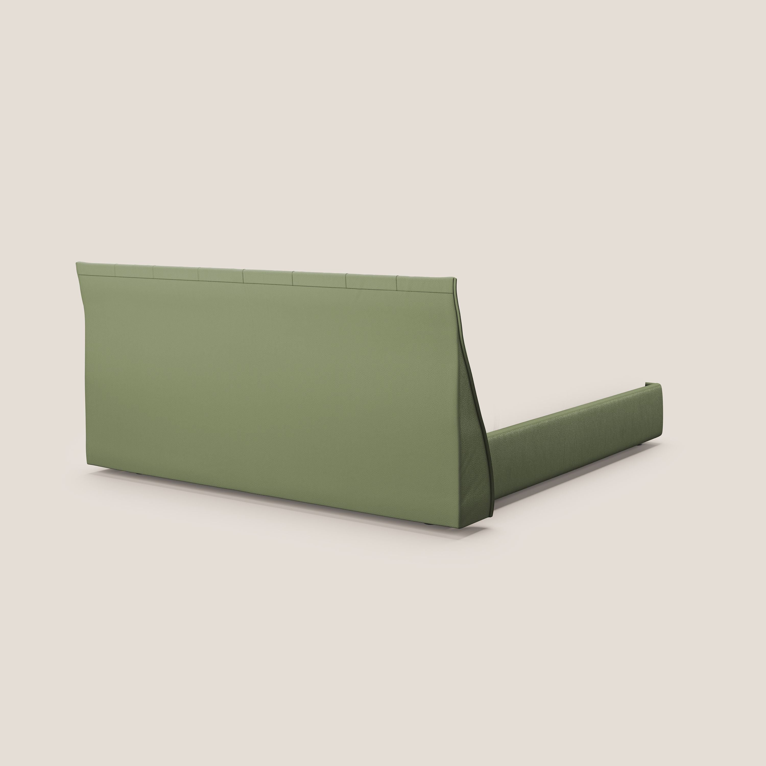 Clizia letto imbottito di design con vano contenitore in ecopelle impermeabile T04 verde - divani.store