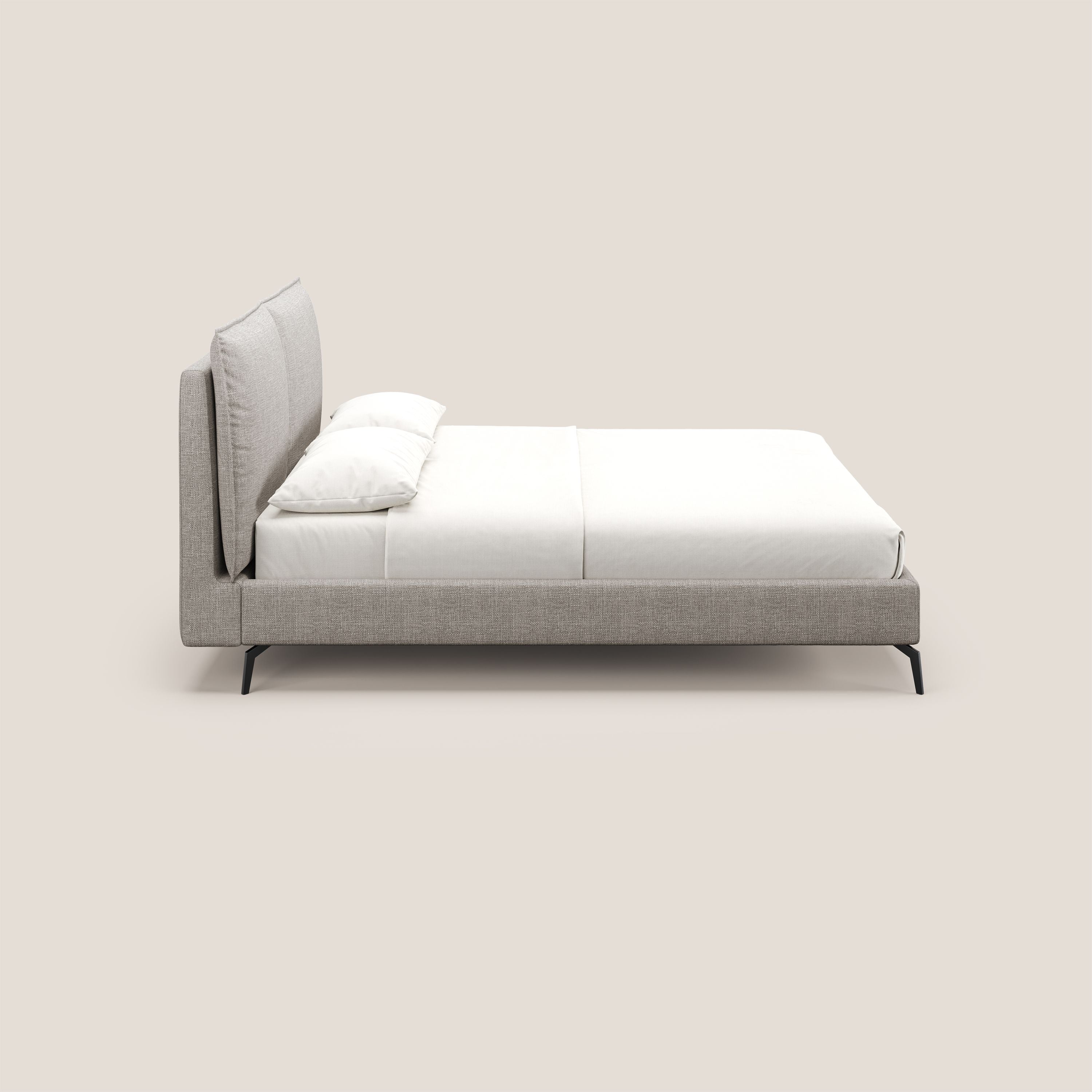 Cloe letto imbottito con piedi in metallo sfoderabile in tessuto fiammato impermeabile T06 tortora - divani.store