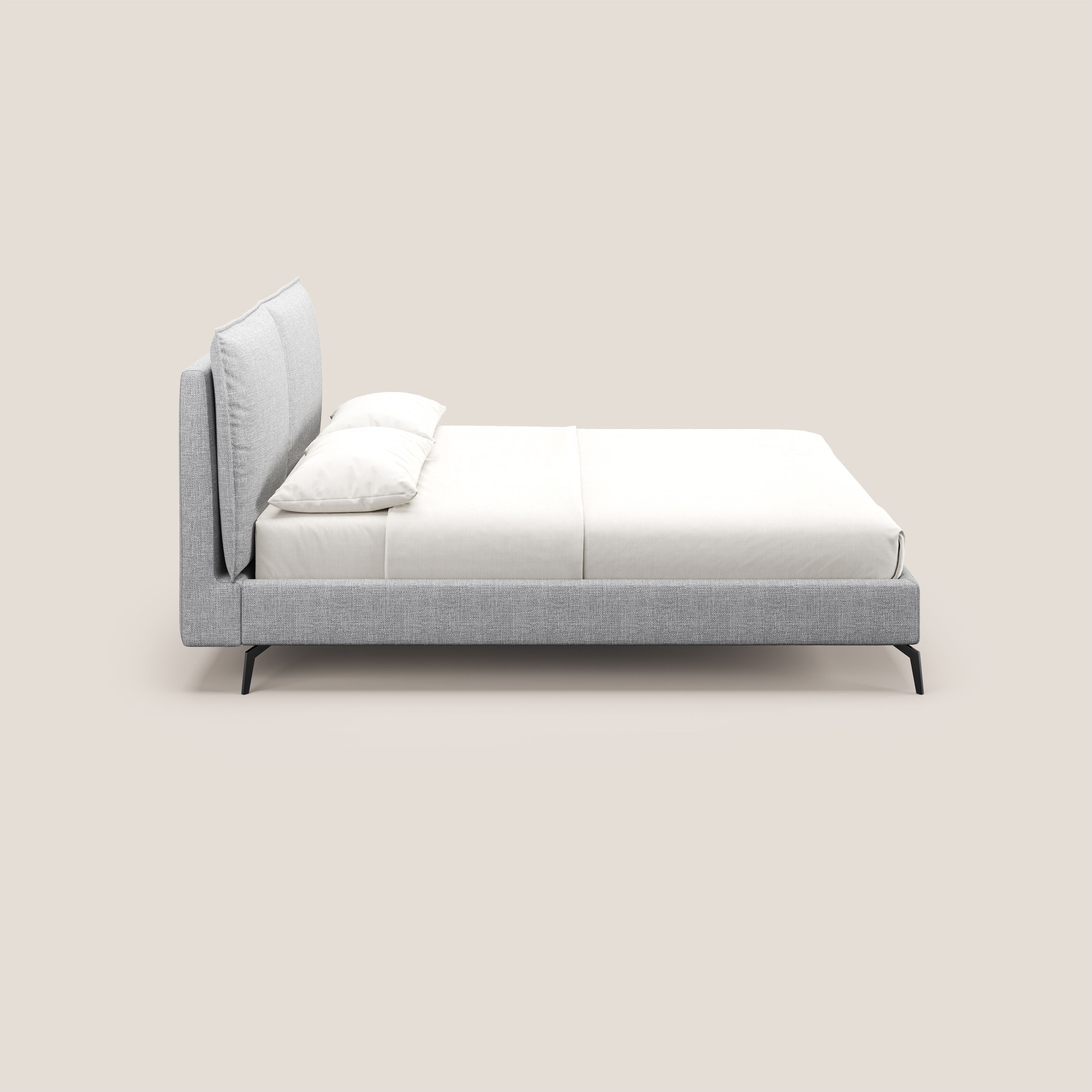 Cloe letto imbottito con piedi in metallo sfoderabile in tessuto fiammato impermeabile T06 grigio - divani.store