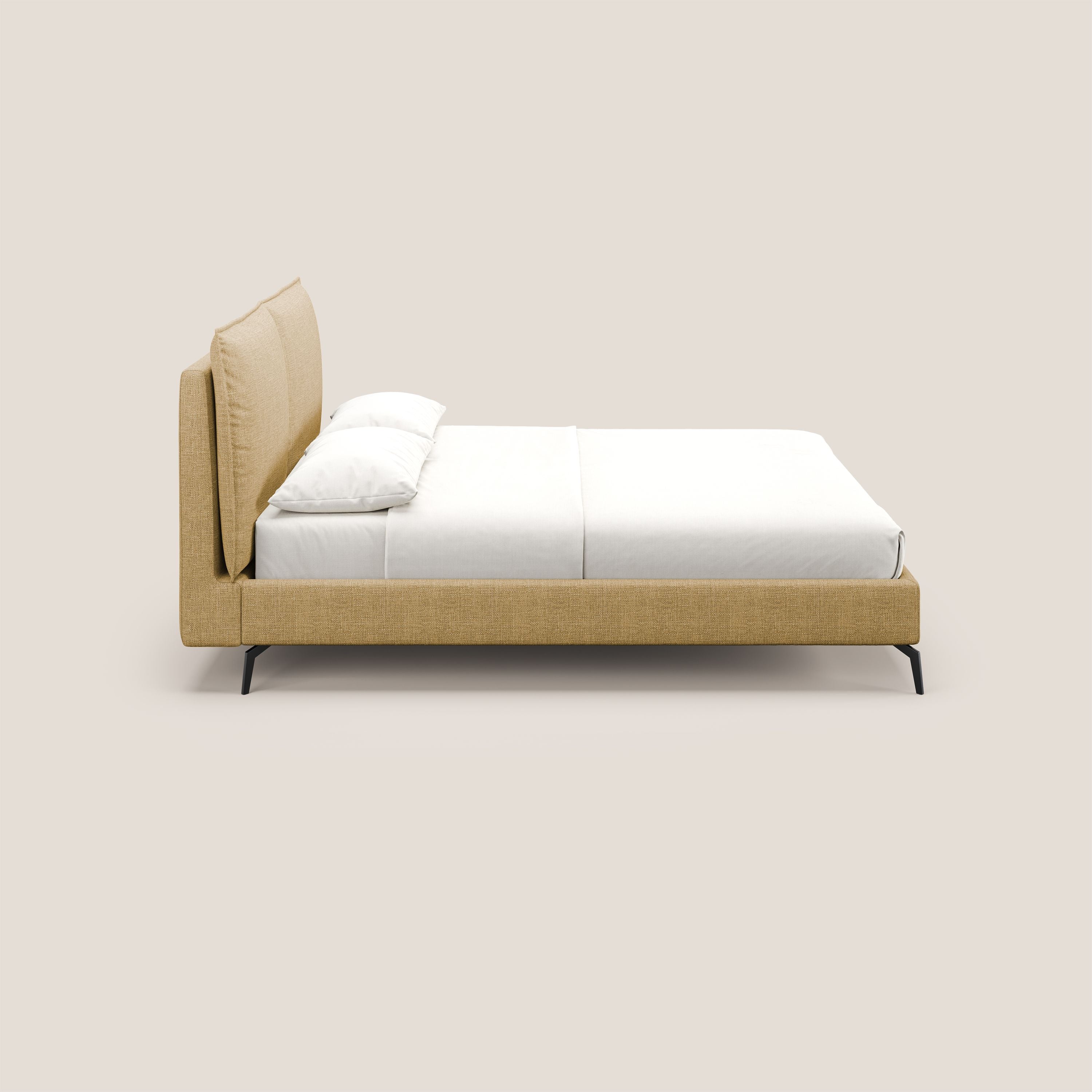 Cloe letto imbottito con piedi in metallo sfoderabile in tessuto fiammato impermeabile T06 giallo - divani.store