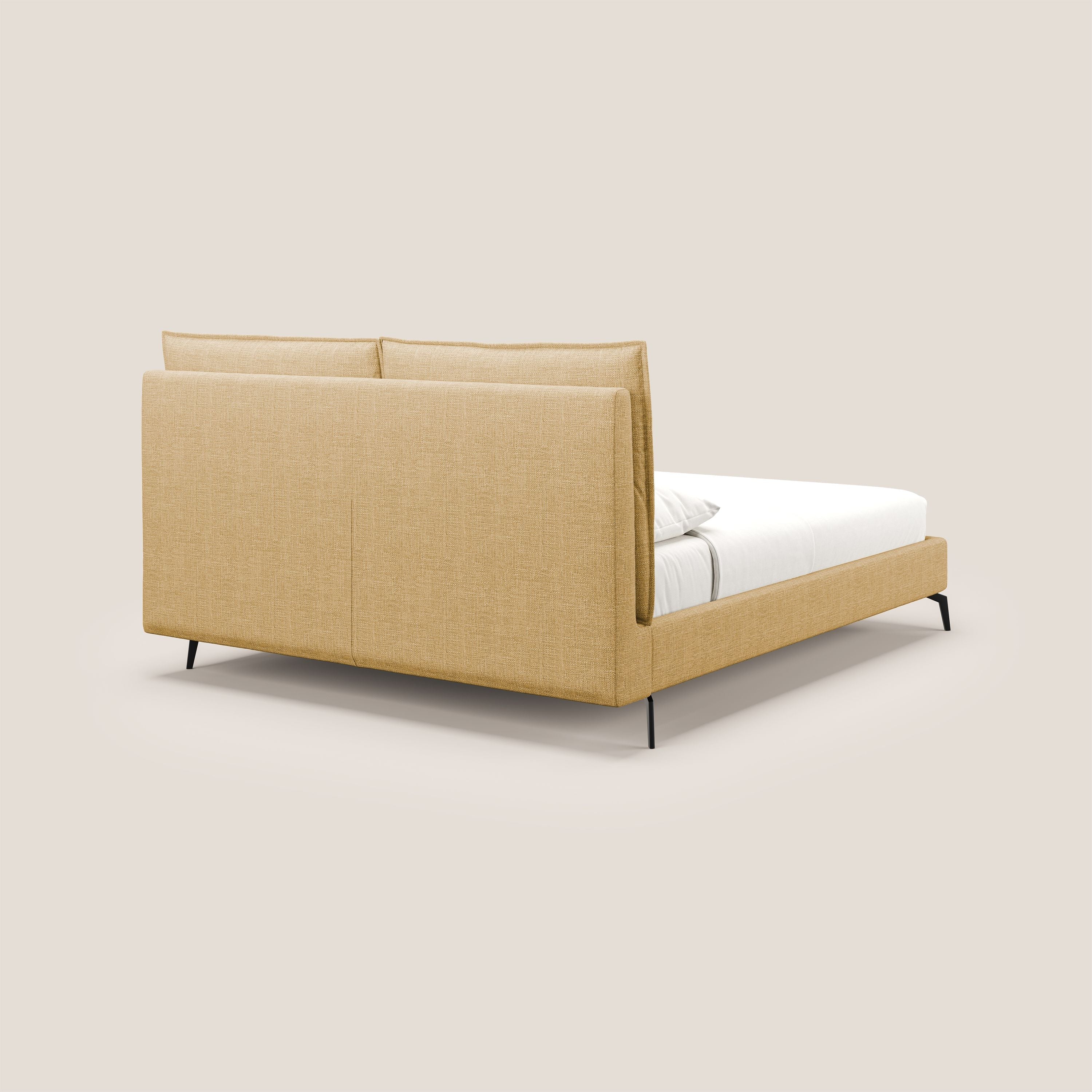 Cloe letto imbottito con piedi in metallo sfoderabile in tessuto fiammato impermeabile T06 giallo - divani.store