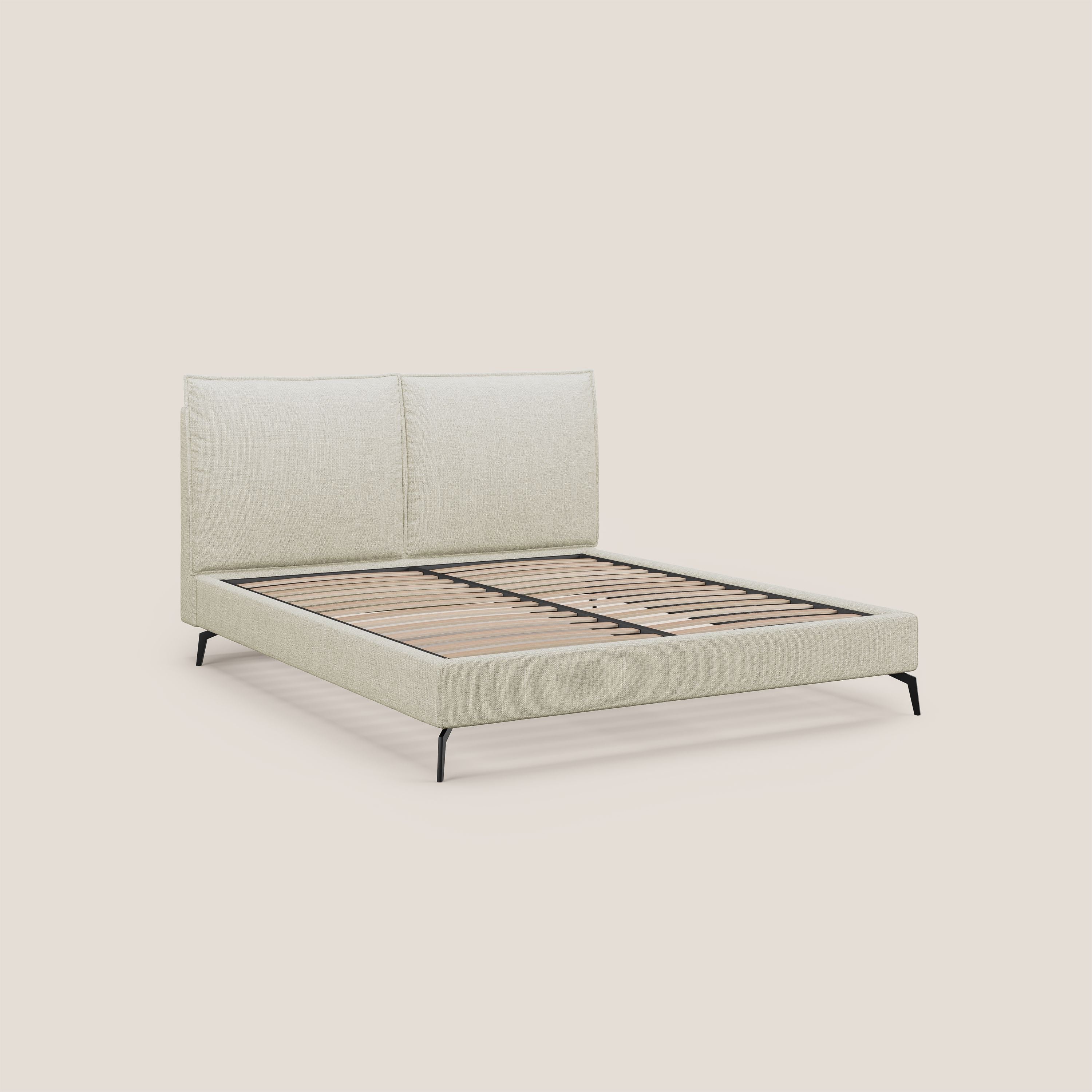 Cloe letto imbottito con piedi in metallo sfoderabile in tessuto fiammato impermeabile T06 panna - divani.store