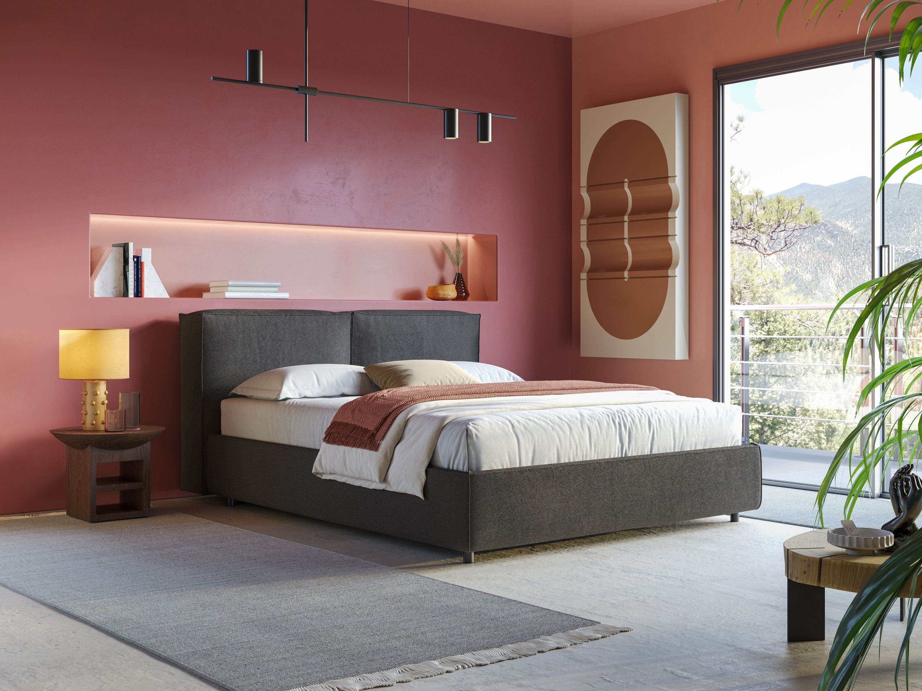 Cocoon letto imbottito contenitore sfoderabile in bouclet impermeabile T07 antracite - divani.store