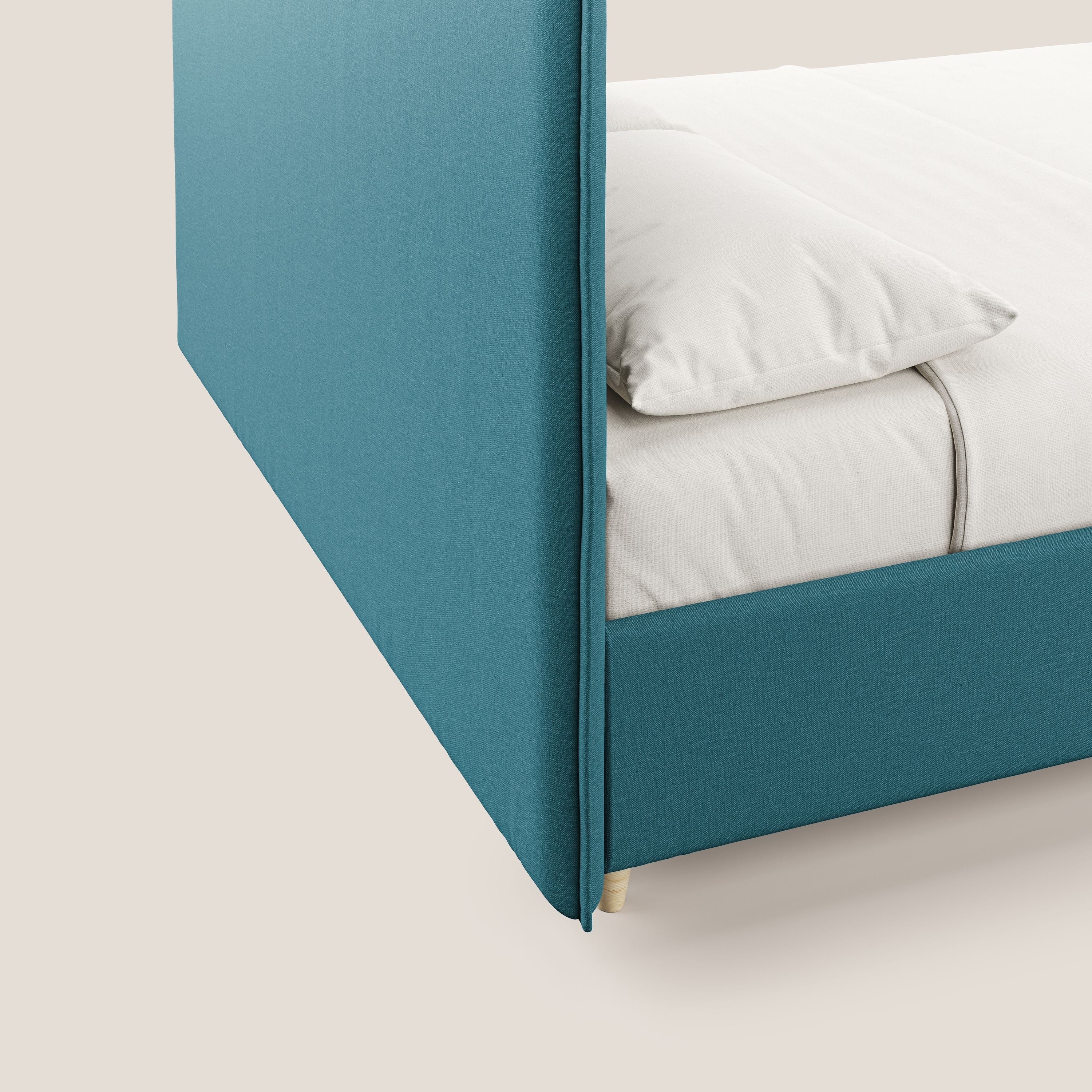 Costanza letto contenitore e sfoderabile in tessuto misto cotone impermeabile T13 azzurro - divani.store