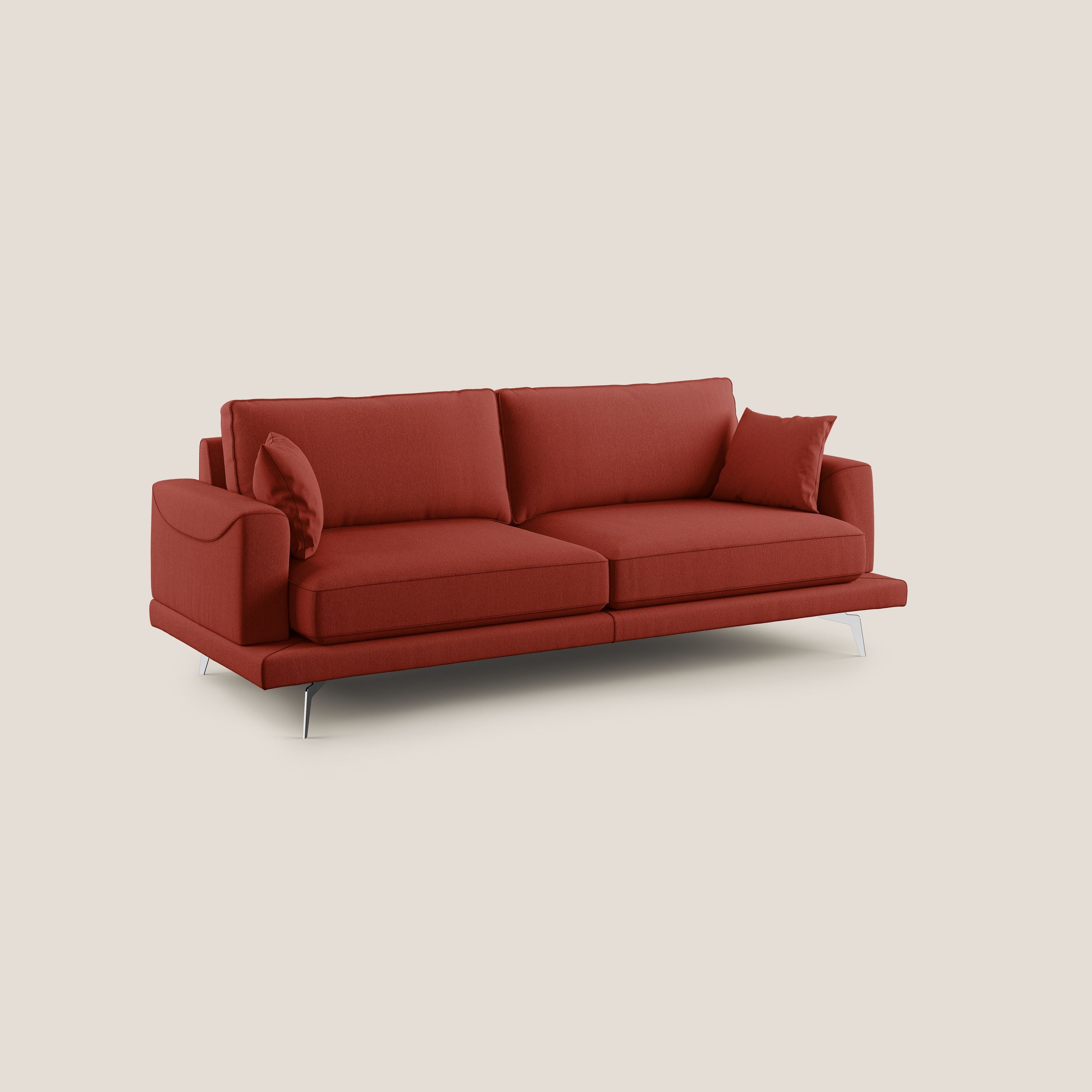 Dorian divano moderno in tessuto morbido antimacchia T05 rosso - divani.store