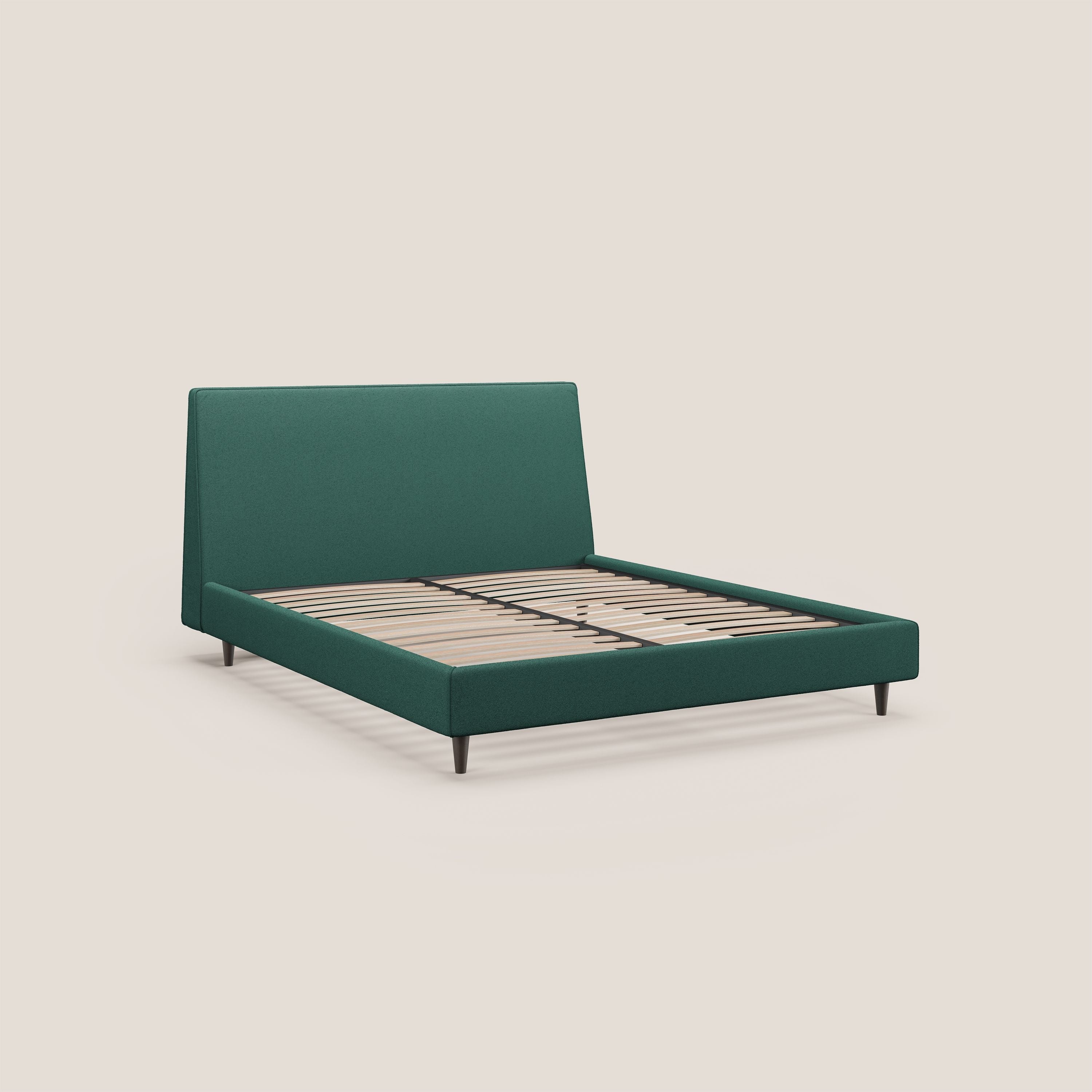 Dorotea letto imbottito con piedi in legno in morbido bouclé impermeabile T07 verde - divani.store