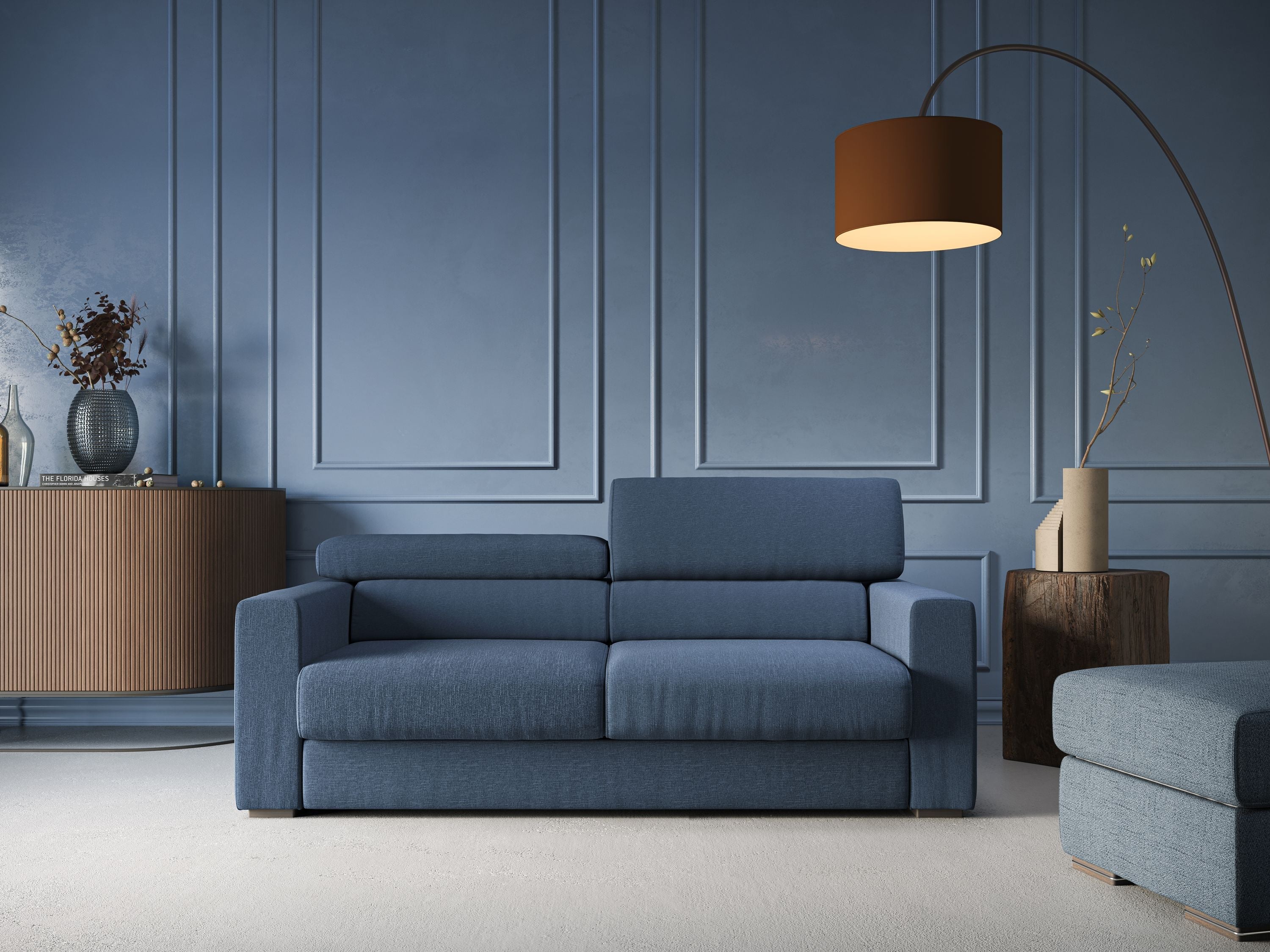 Dylan divano allungabile con pouf estraibile poggiapiedi in tessuto simil cotone impermeabile T13 antracite - divani.store