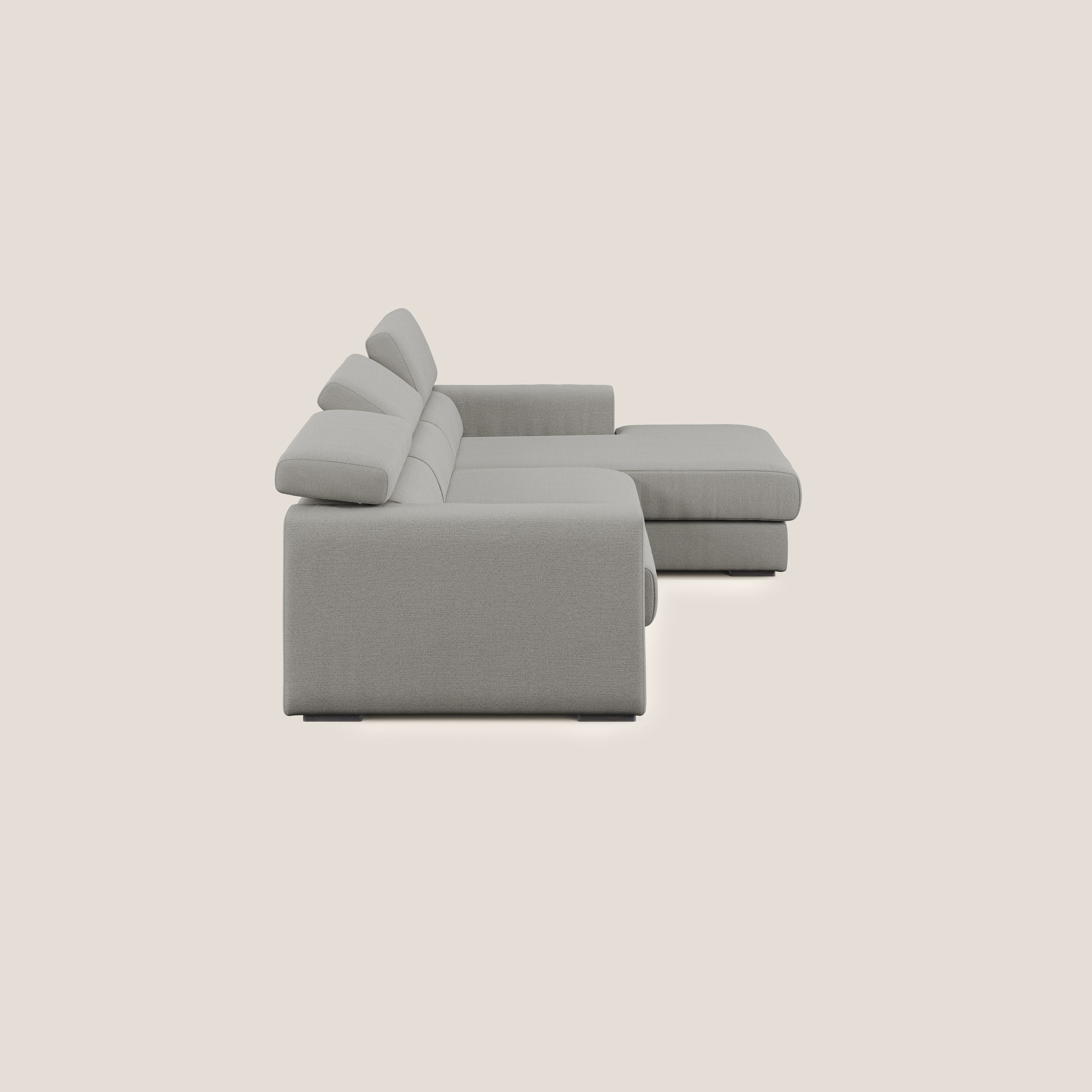 Dylan divano angolare con estraibile a cassettone in tessuto fiammato simil cotone impermeabile T19 beige - divani.store