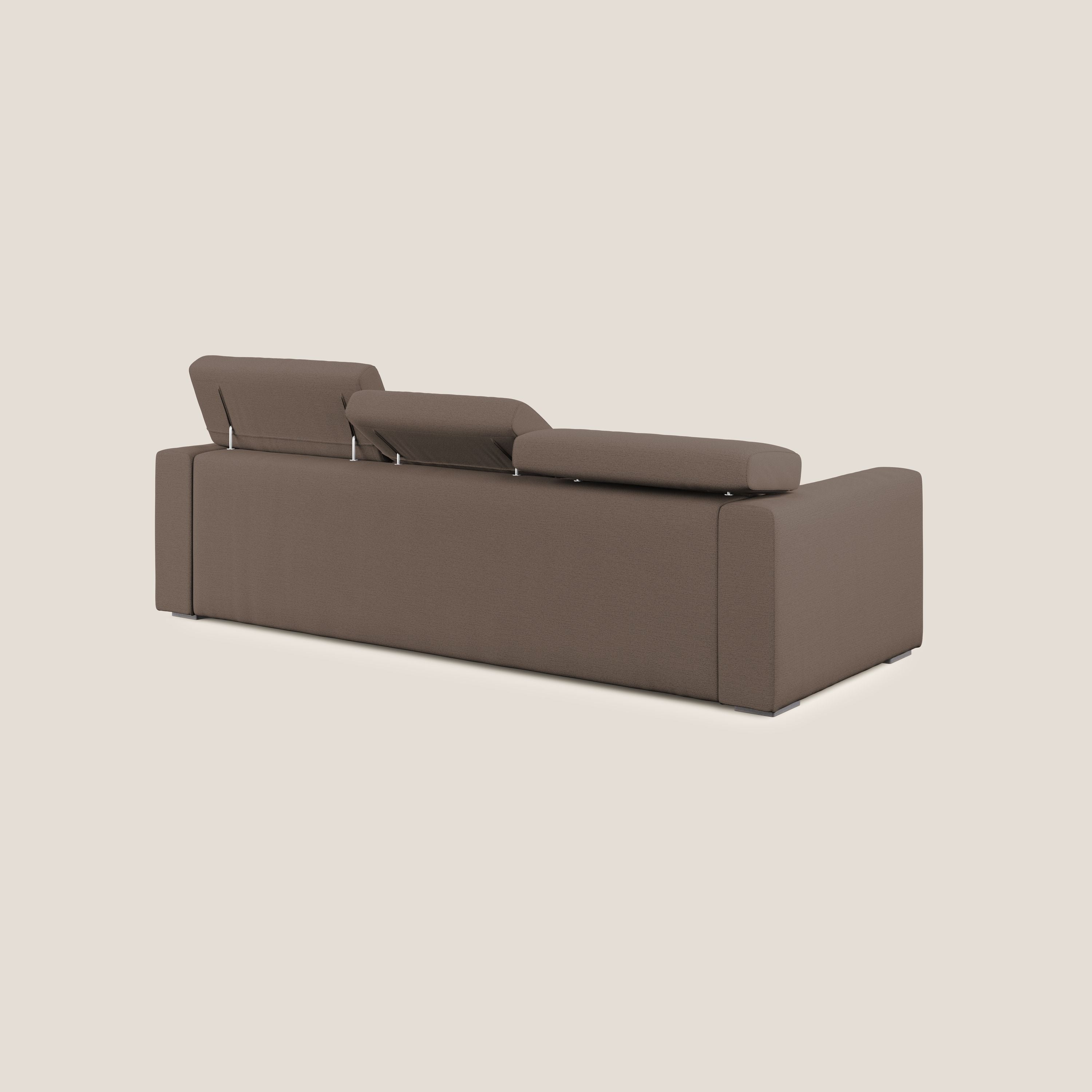 Dylan divano angolare con estraibile a cassettone in tessuto fiammato simil cotone impermeabile T19 marrone - divani.store