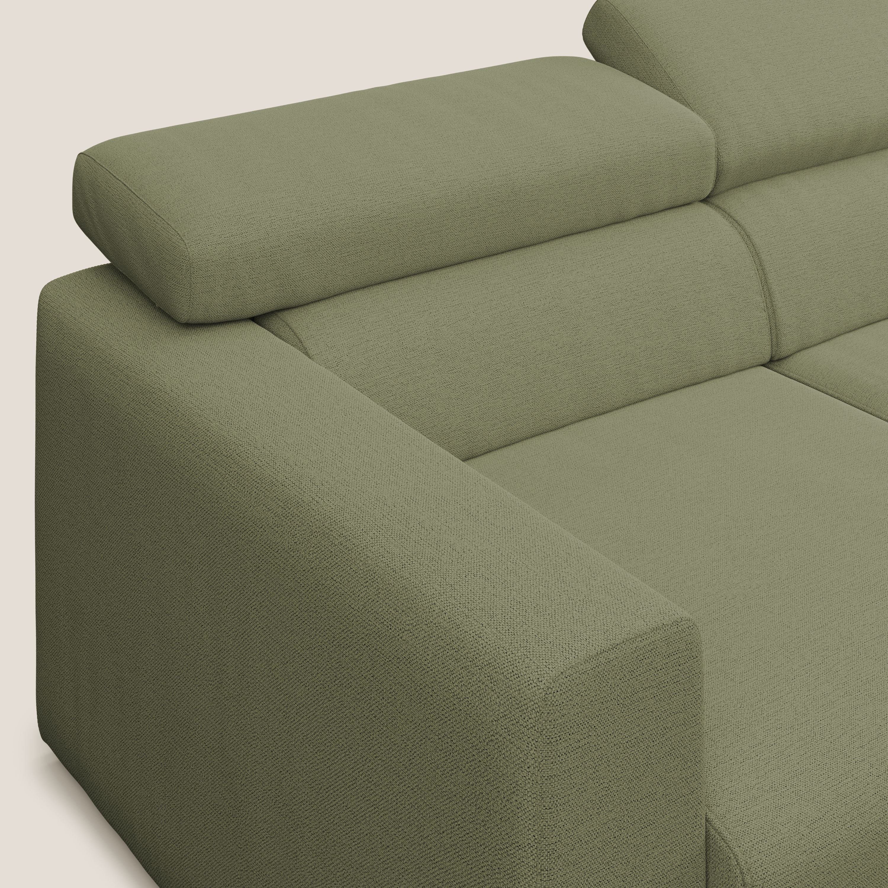 Dylan divano angolare con estraibile a cassettone in tessuto fiammato simil cotone impermeabile T19 verde - divani.store