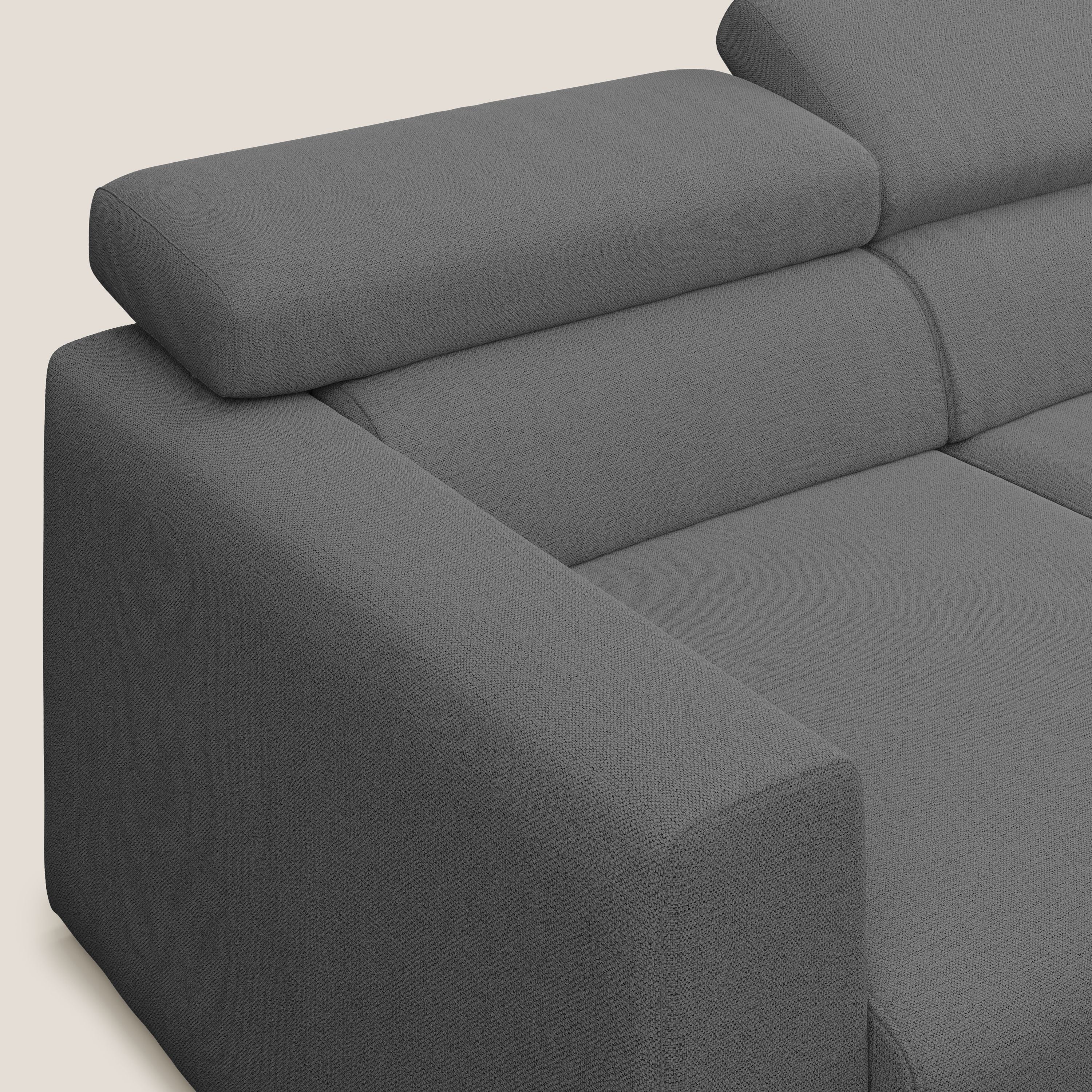 Dylan divano angolare con estraibile a cassettone in tessuto fiammato simil cotone impermeabile T19 antracite - divani.store