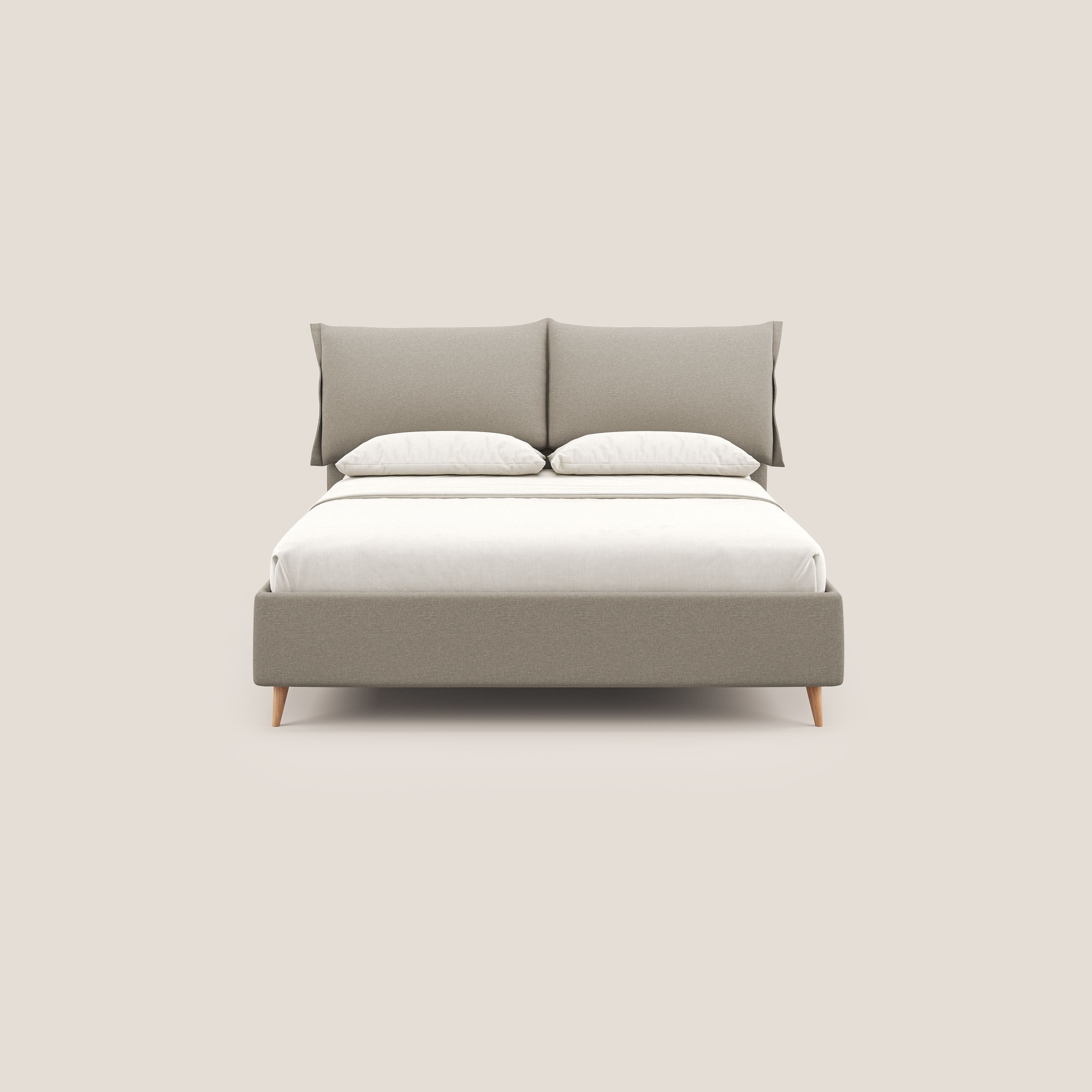 Elettra letto contenitore imbottito e sfoderabile con cuscini testata in tessuto impermeabile T13 panna - divani.store