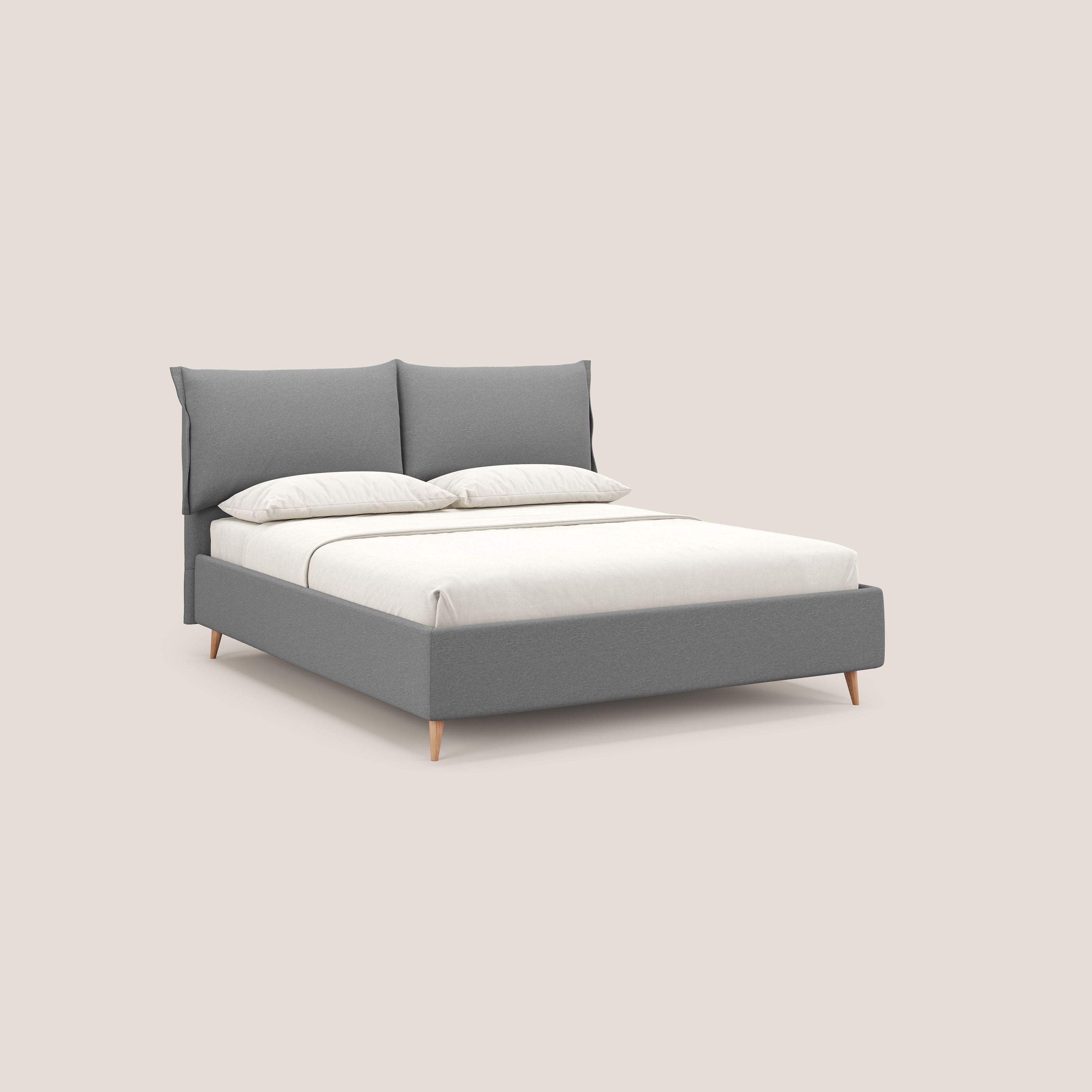 Elettra letto contenitore imbottito e sfoderabile con cuscini testata in tessuto impermeabile T13 grigio - divani.store