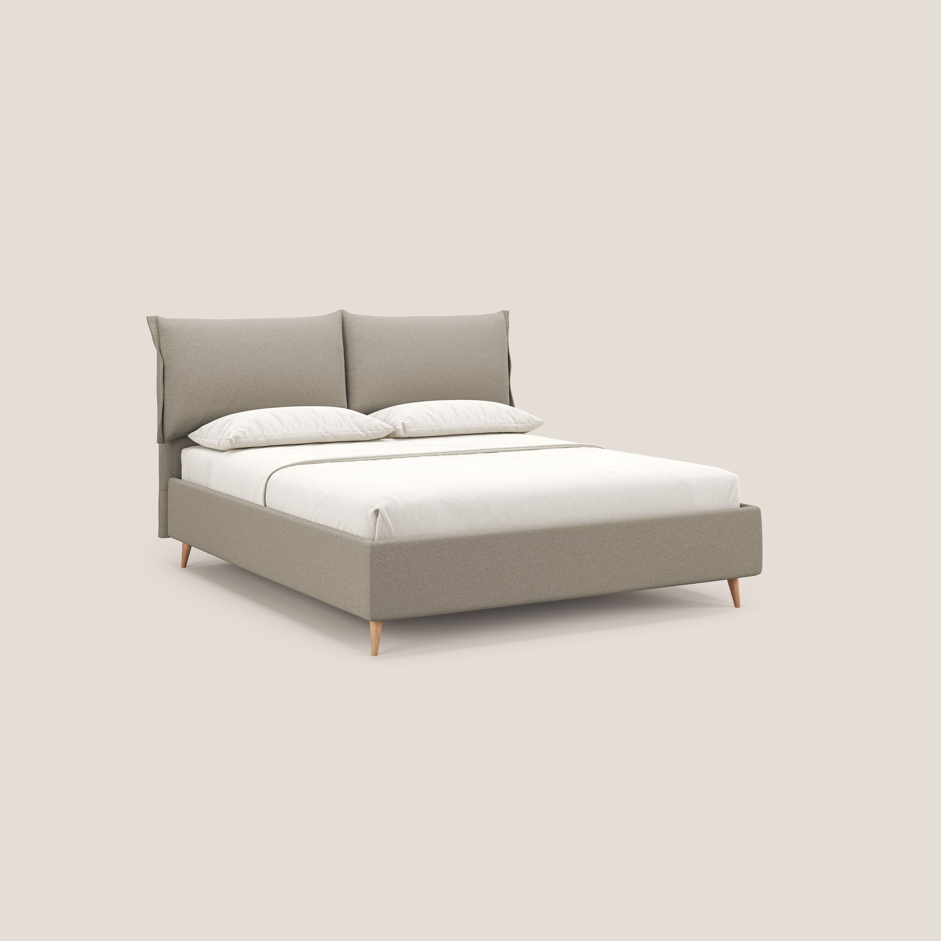 Elettra letto contenitore imbottito e sfoderabile con cuscini testata in tessuto impermeabile T13 panna - divani.store