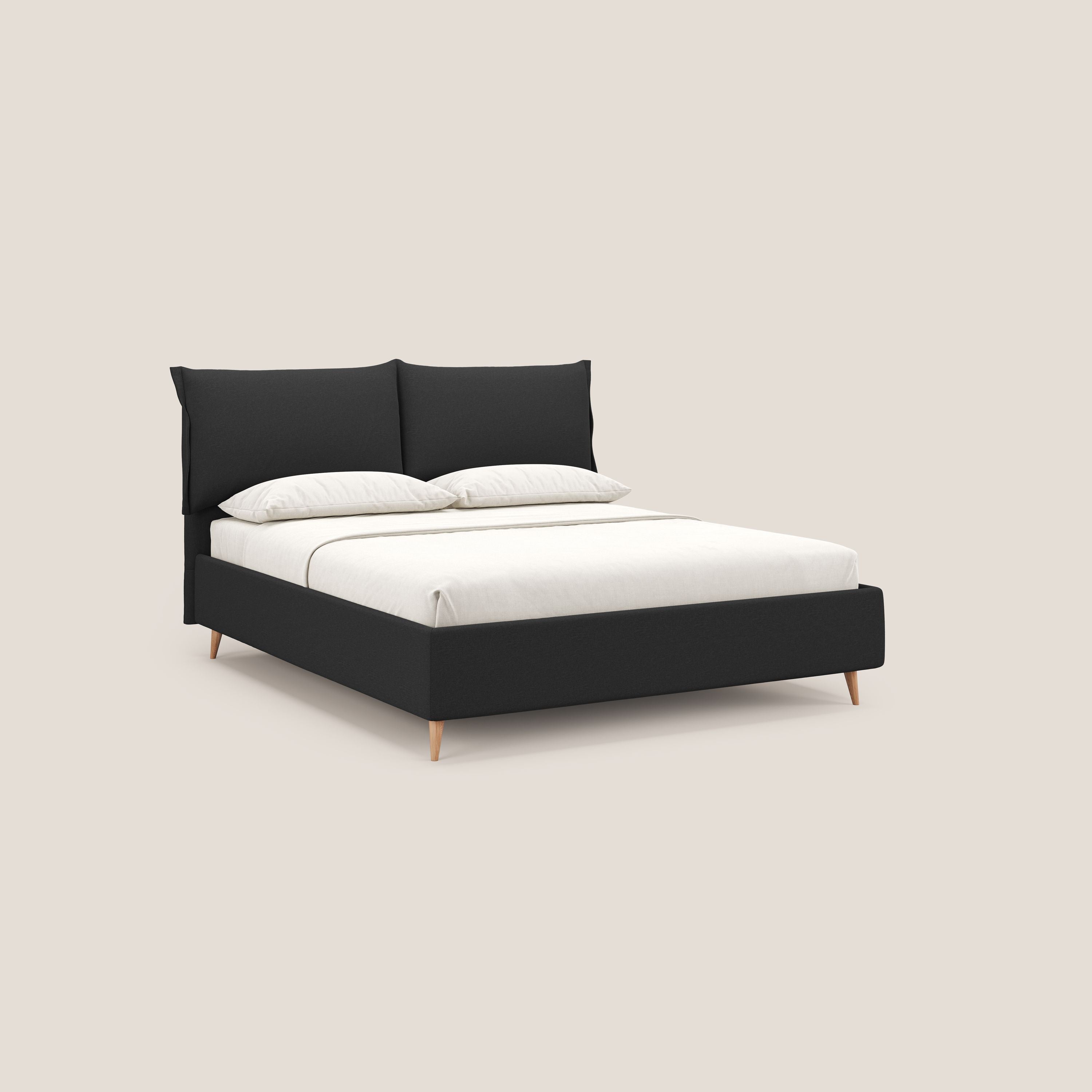 Elettra letto contenitore imbottito e sfoderabile con cuscini testata in tessuto impermeabile T13 antracite - divani.store
