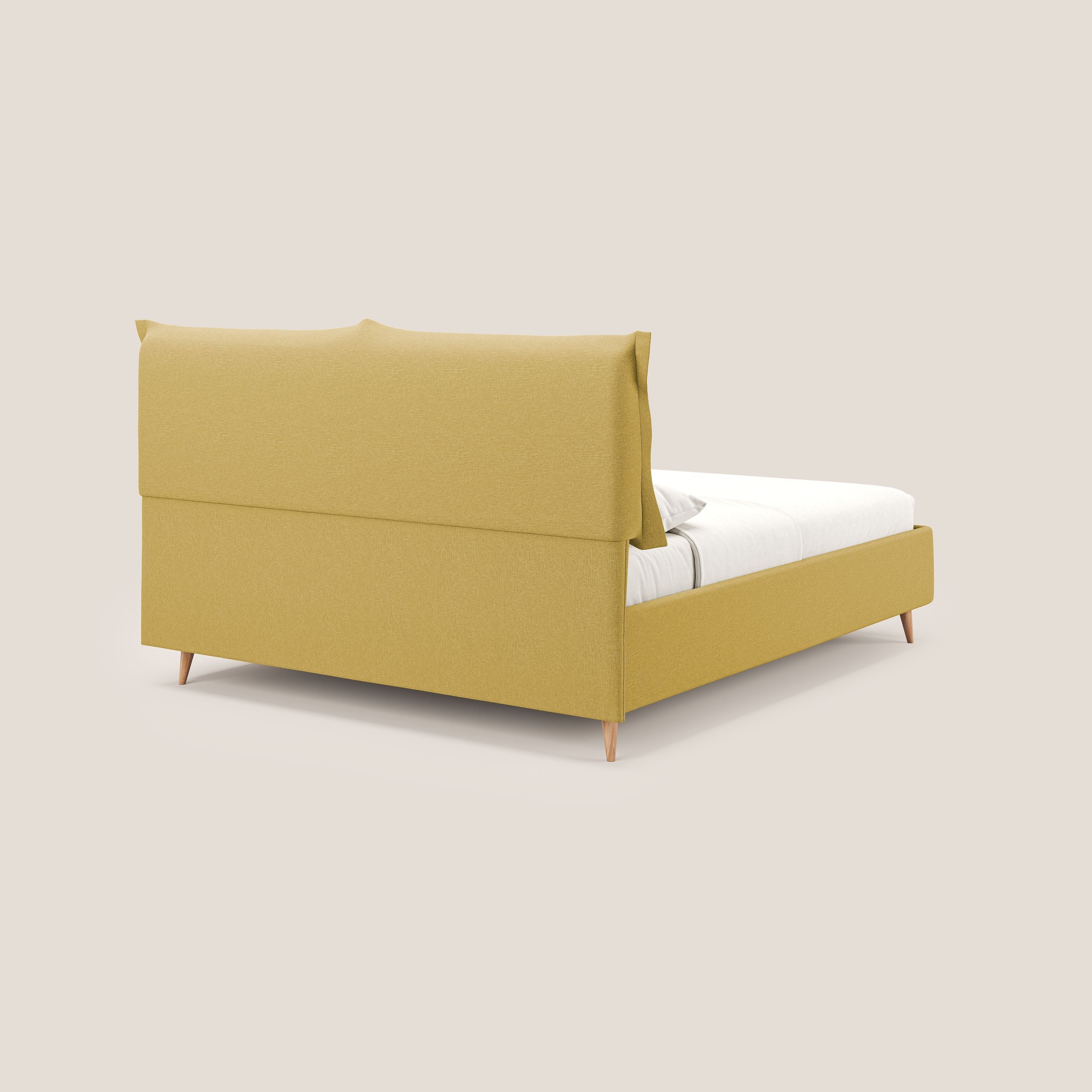 Elettra letto contenitore imbottito e sfoderabile con cuscini testata in tessuto impermeabile T13 giallo - divani.store