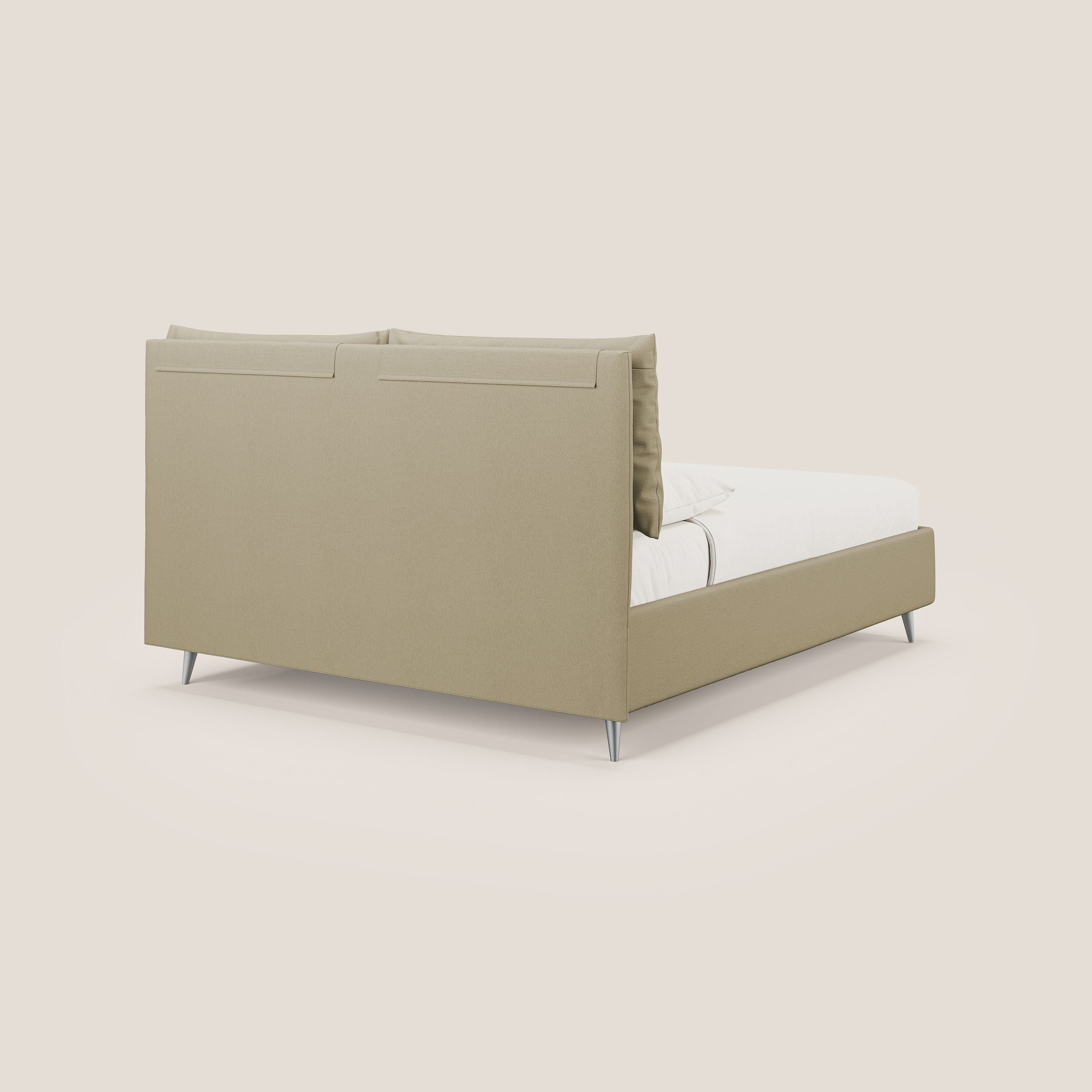 Elsa letto imbottito con vano contenitore in tessuto smacchiabile T05 cammello - divani.store