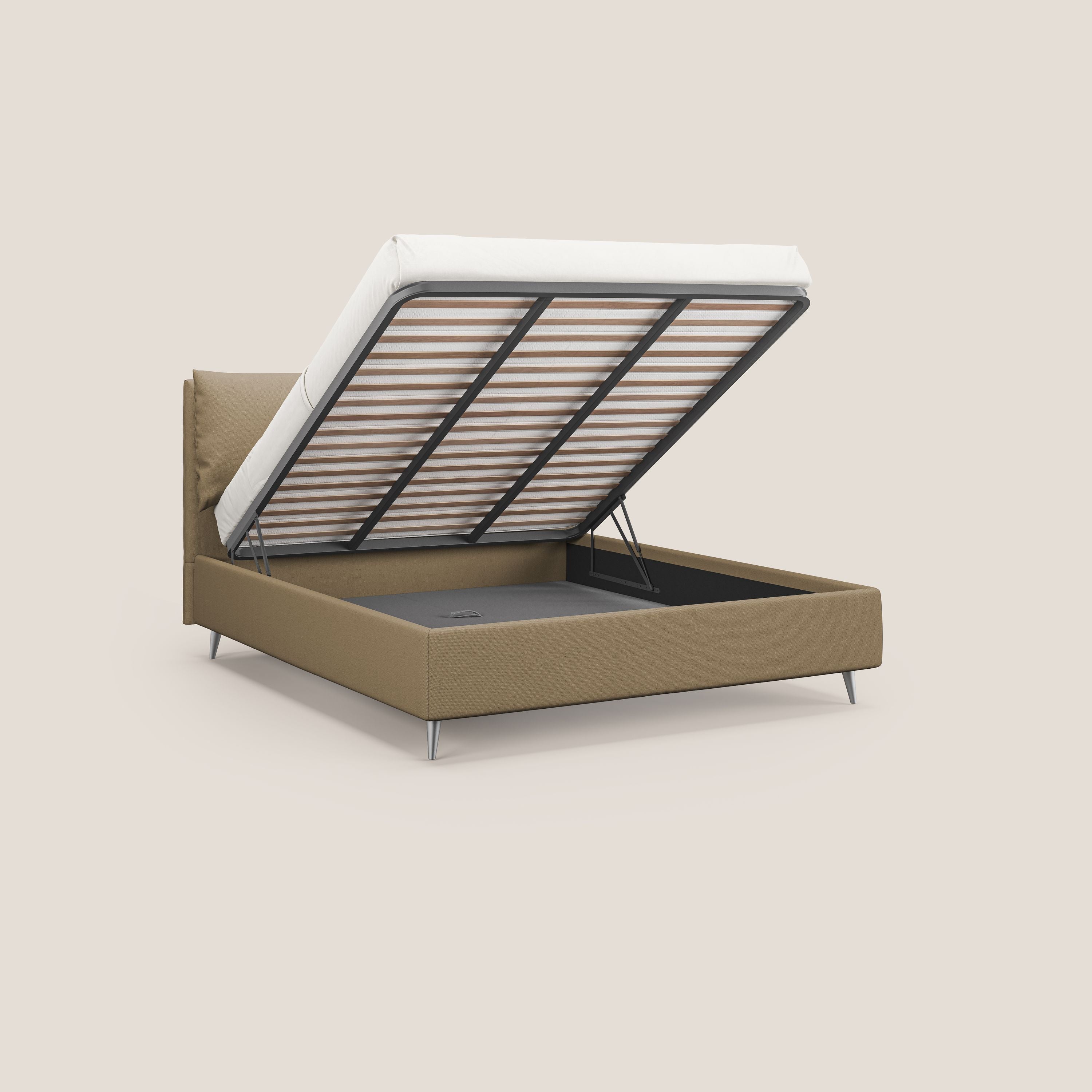 Elsa letto imbottito con vano contenitore in tessuto smacchiabile T05 beige - divani.store