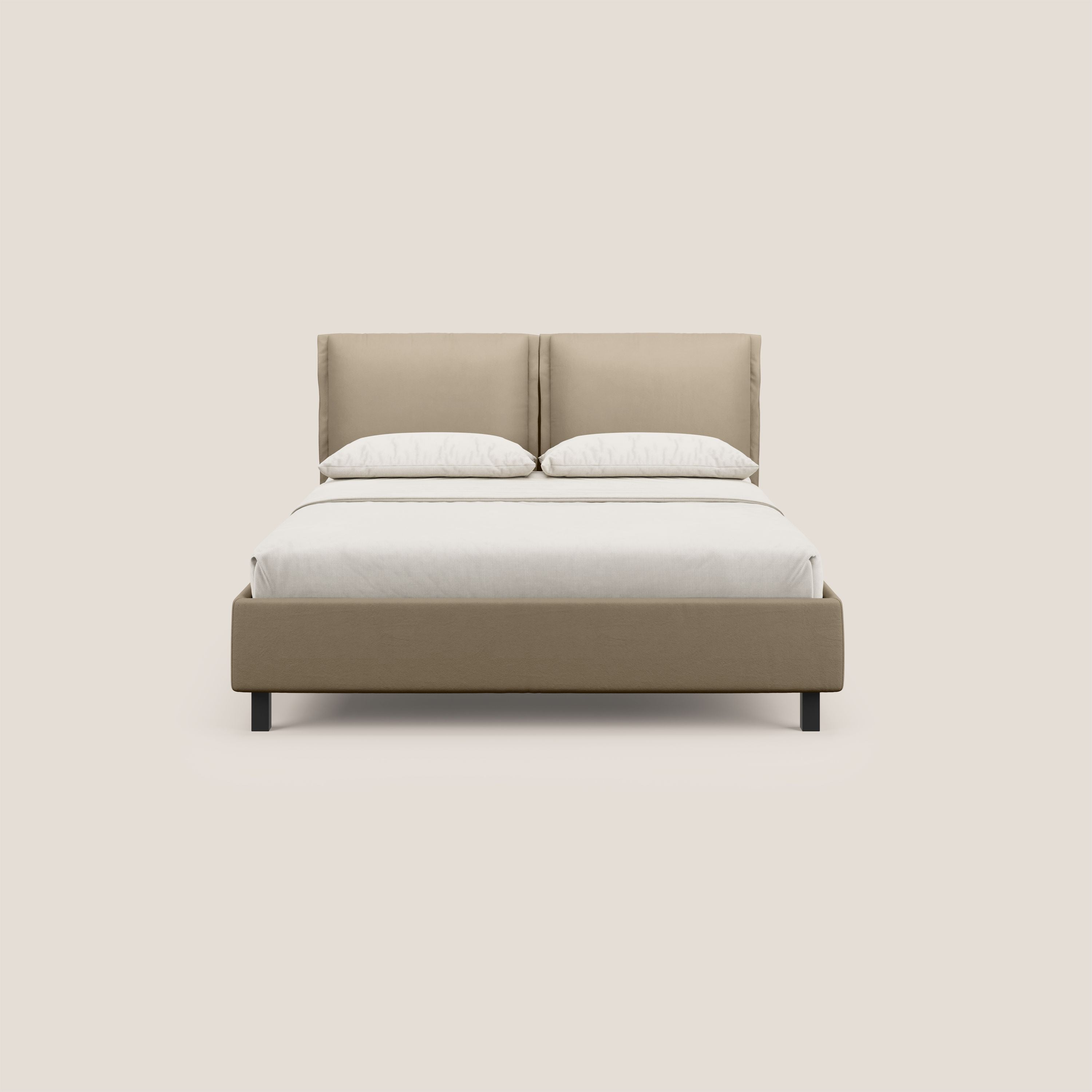 Emma letto contenitore con cuscini mobili in microfibra smacchiabile T11 tortora - divani.store