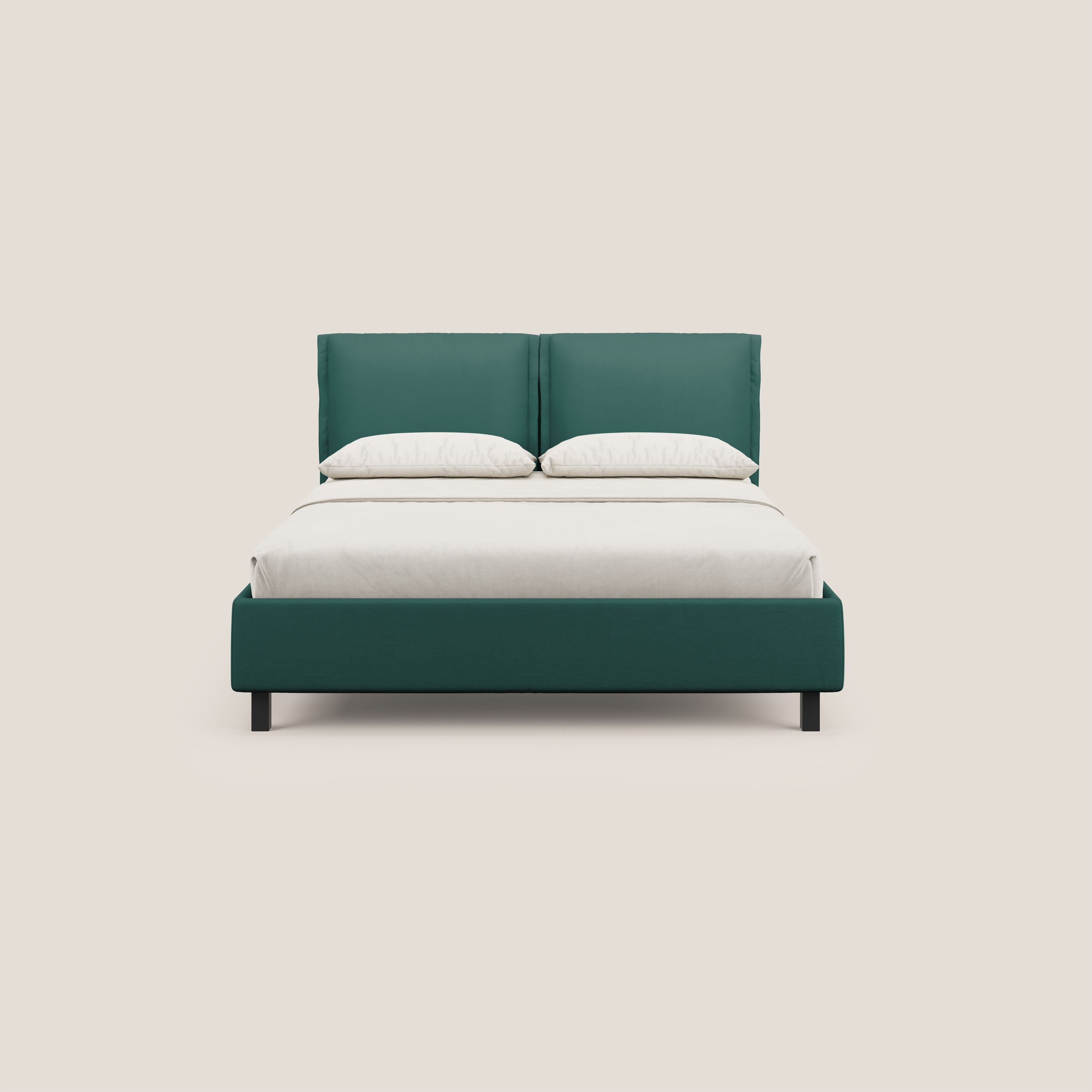 Emma letto contenitore con cuscini mobili in microfibra smacchiabile T11 petrolio - divani.store
