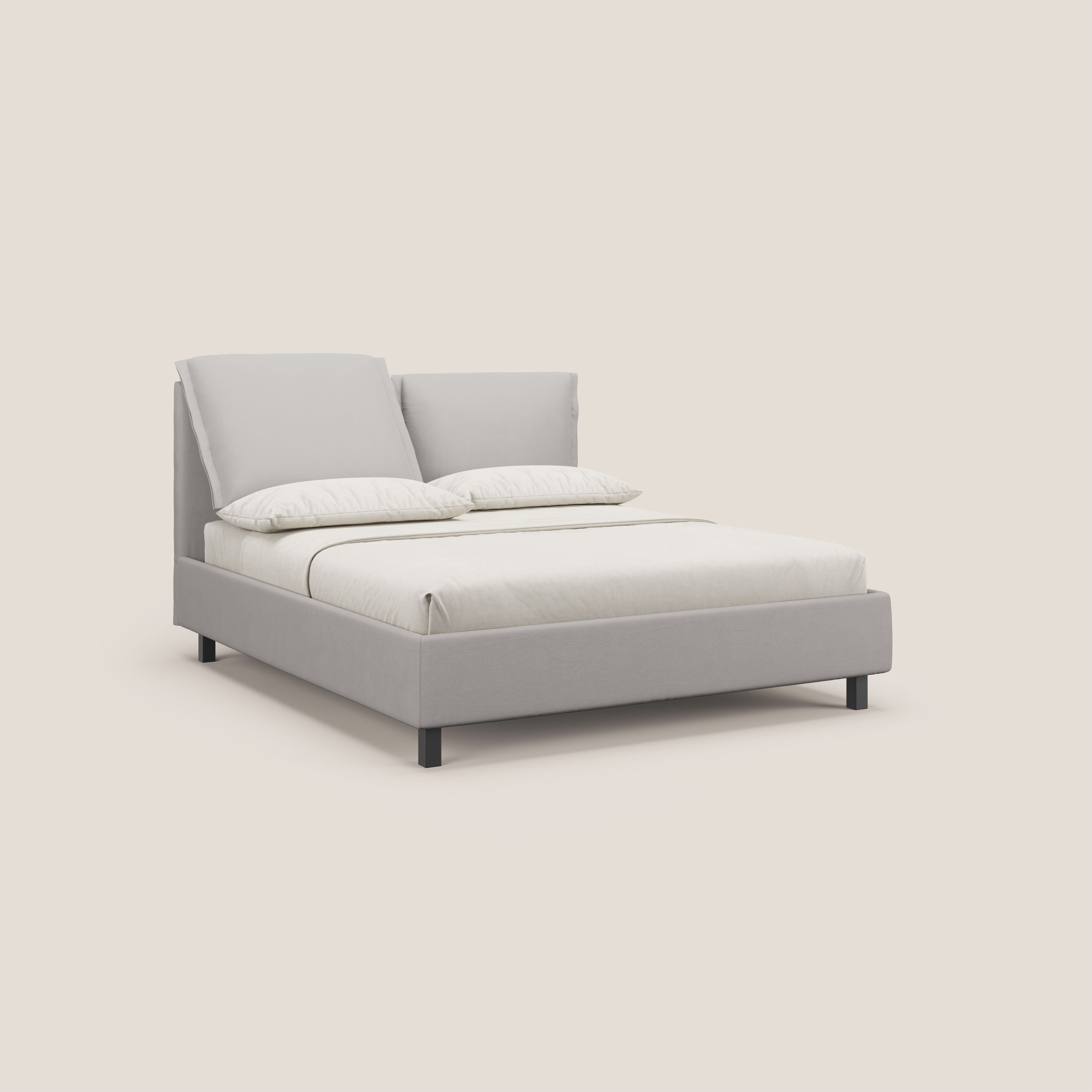 Emma letto contenitore con cuscini mobili in microfibra smacchiabile T11 grigio chiaro - divani.store