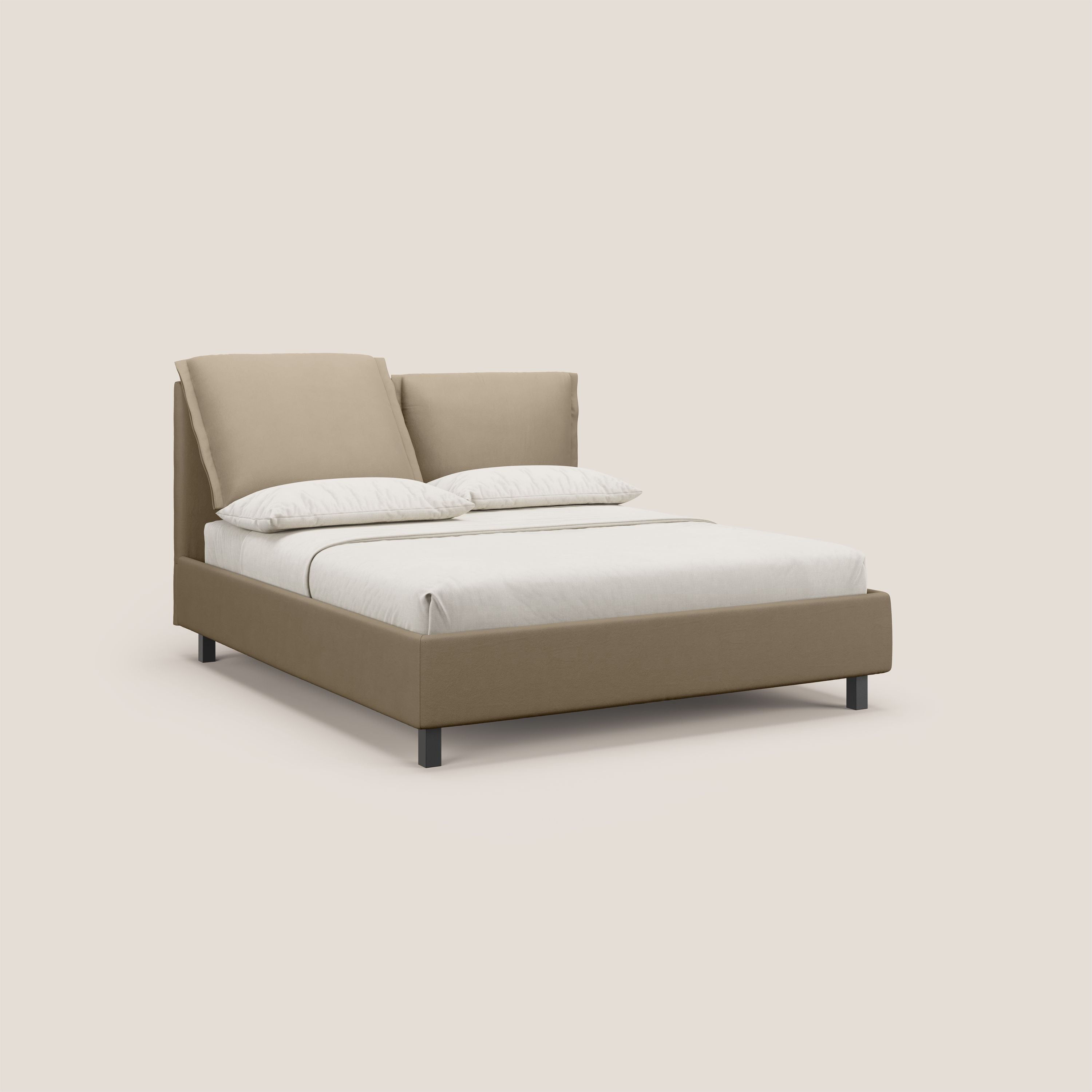 Emma letto contenitore con cuscini mobili in microfibra smacchiabile T11 tortora - divani.store
