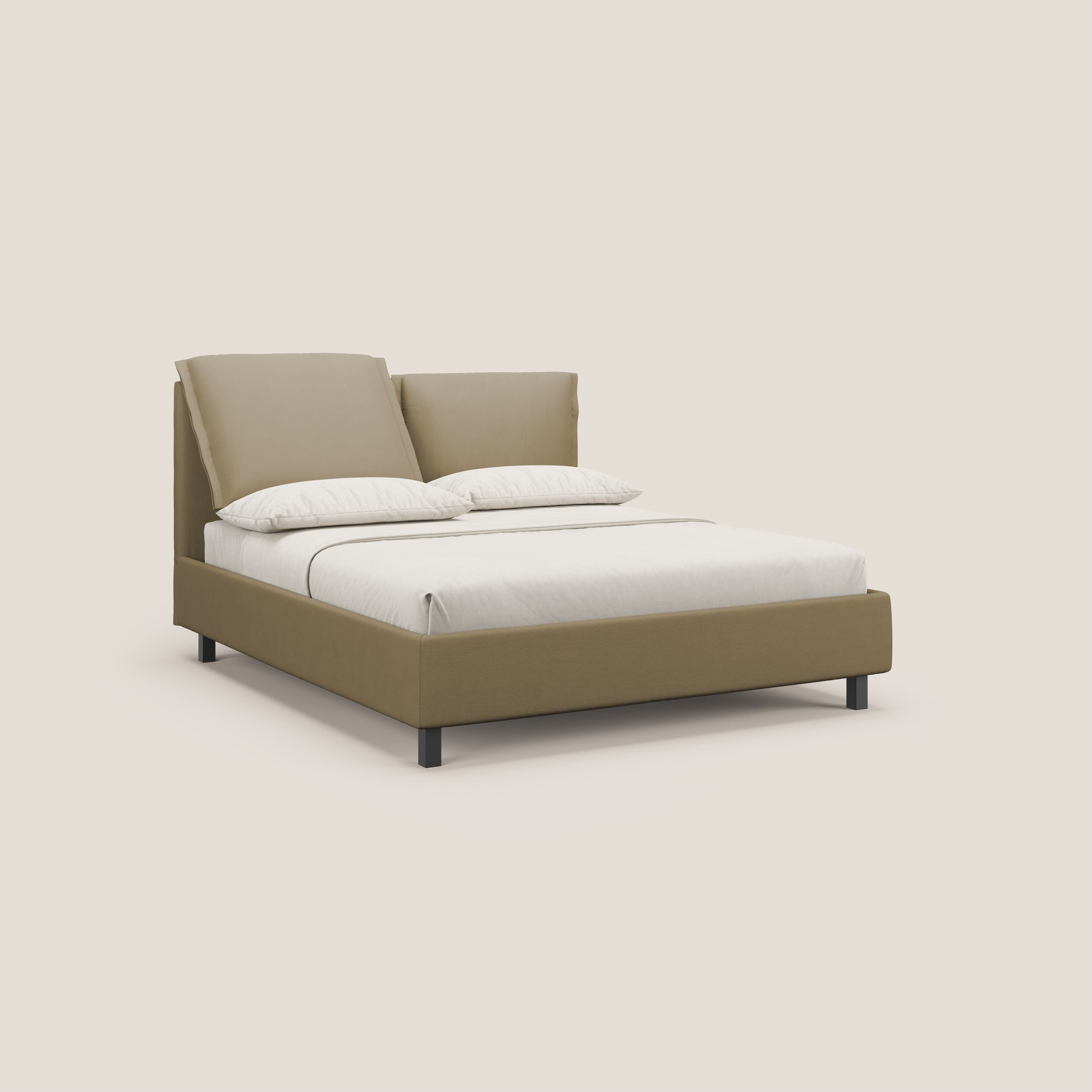 Emma letto contenitore con cuscini mobili in microfibra smacchiabile T11 beige - divani.store