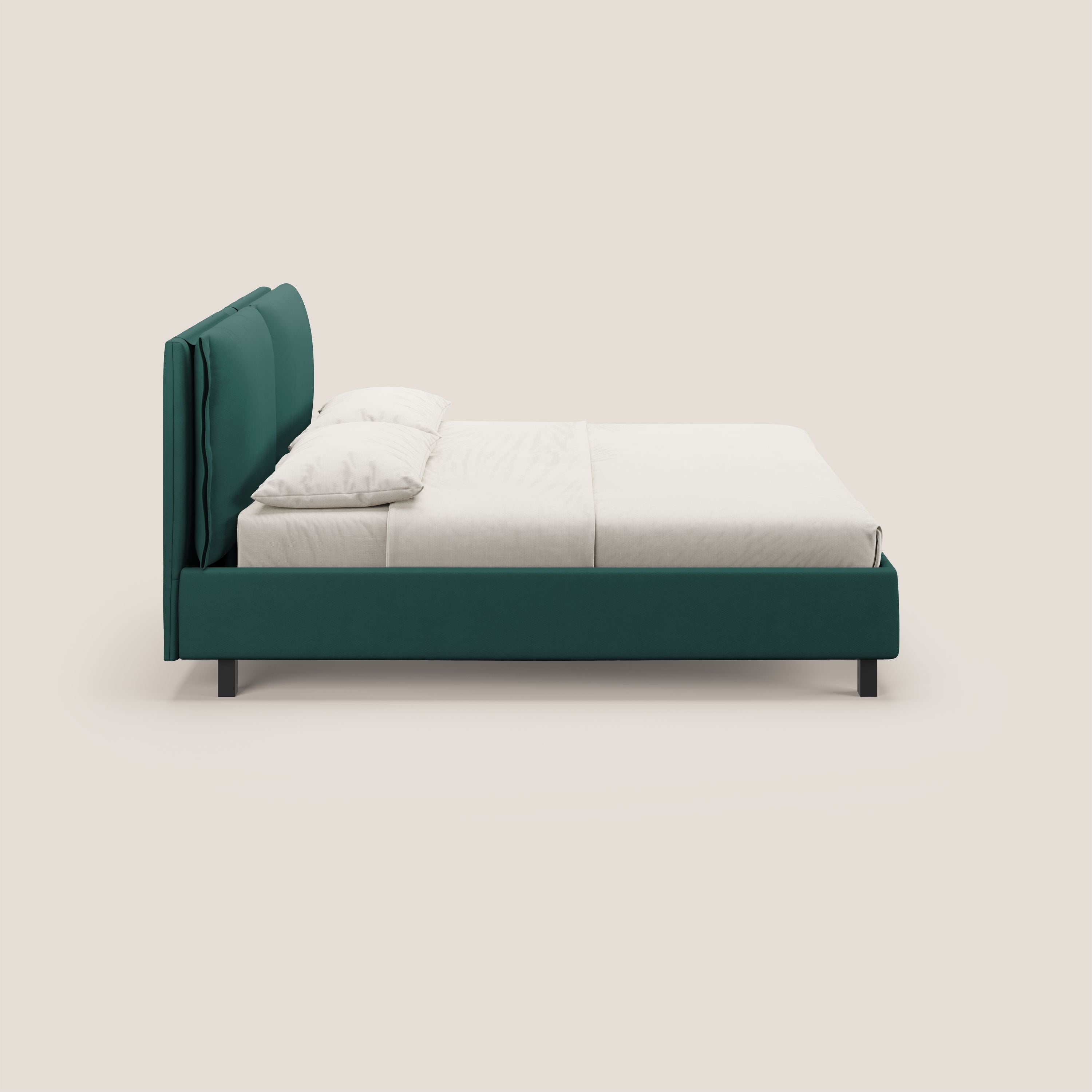 Emma letto contenitore con cuscini mobili in microfibra smacchiabile T11 petrolio - divani.store